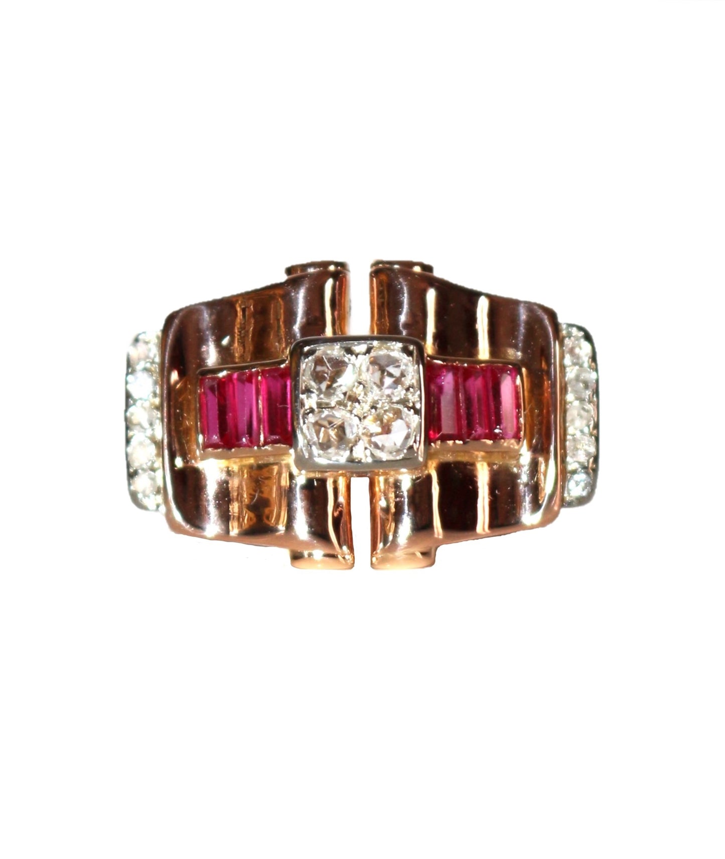 Bague Rétro Rubis Et Diamants