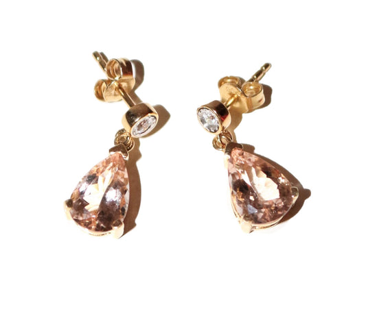 Paire De Boucles d'Oreilles Morganites Et Diamants