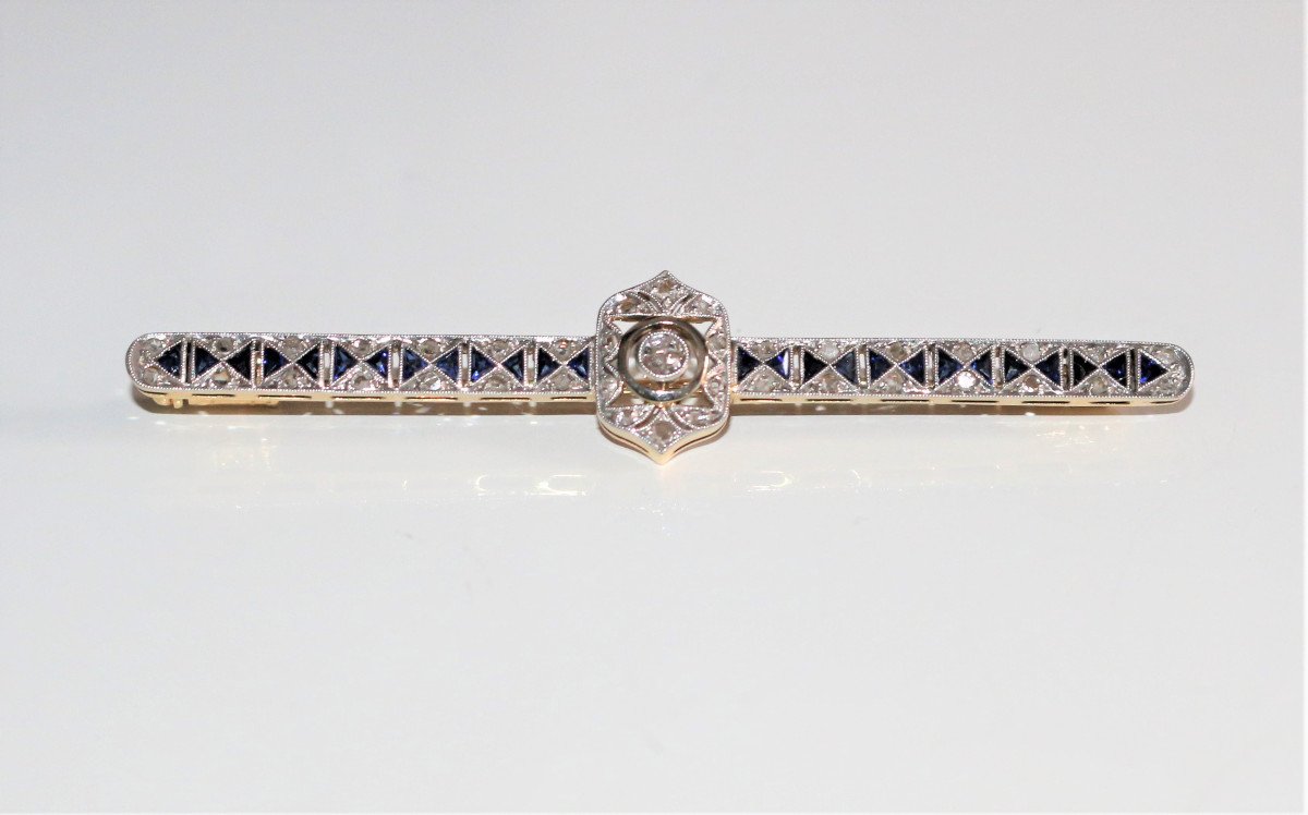 Broche-barrette Art Déco Diamants Et Saphirs