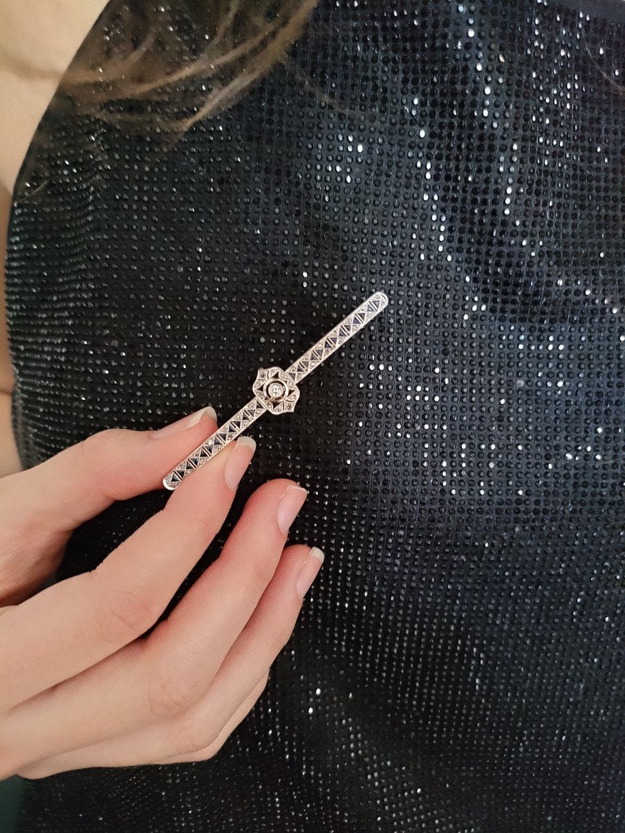 Broche-barrette Art Déco Diamants Et Saphirs