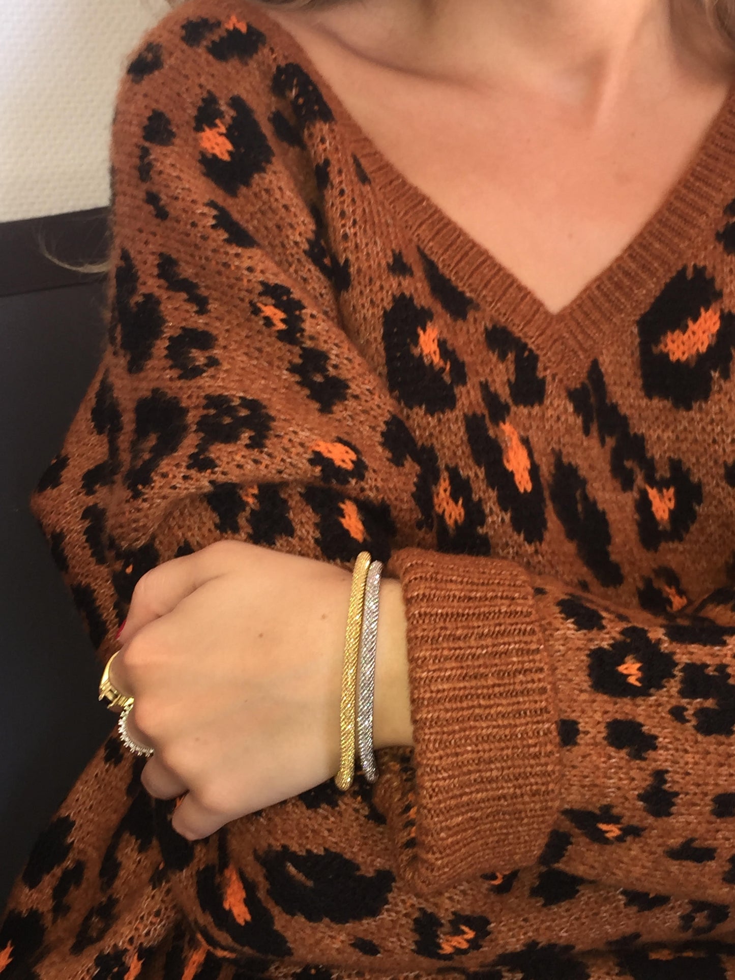 Paire de bracelets joncs argent et vermeil