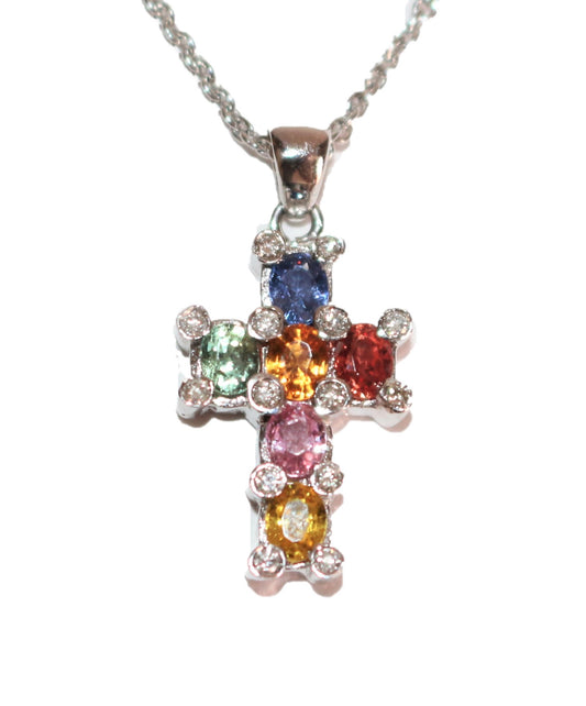 Collier Pendentif Croix multicolore