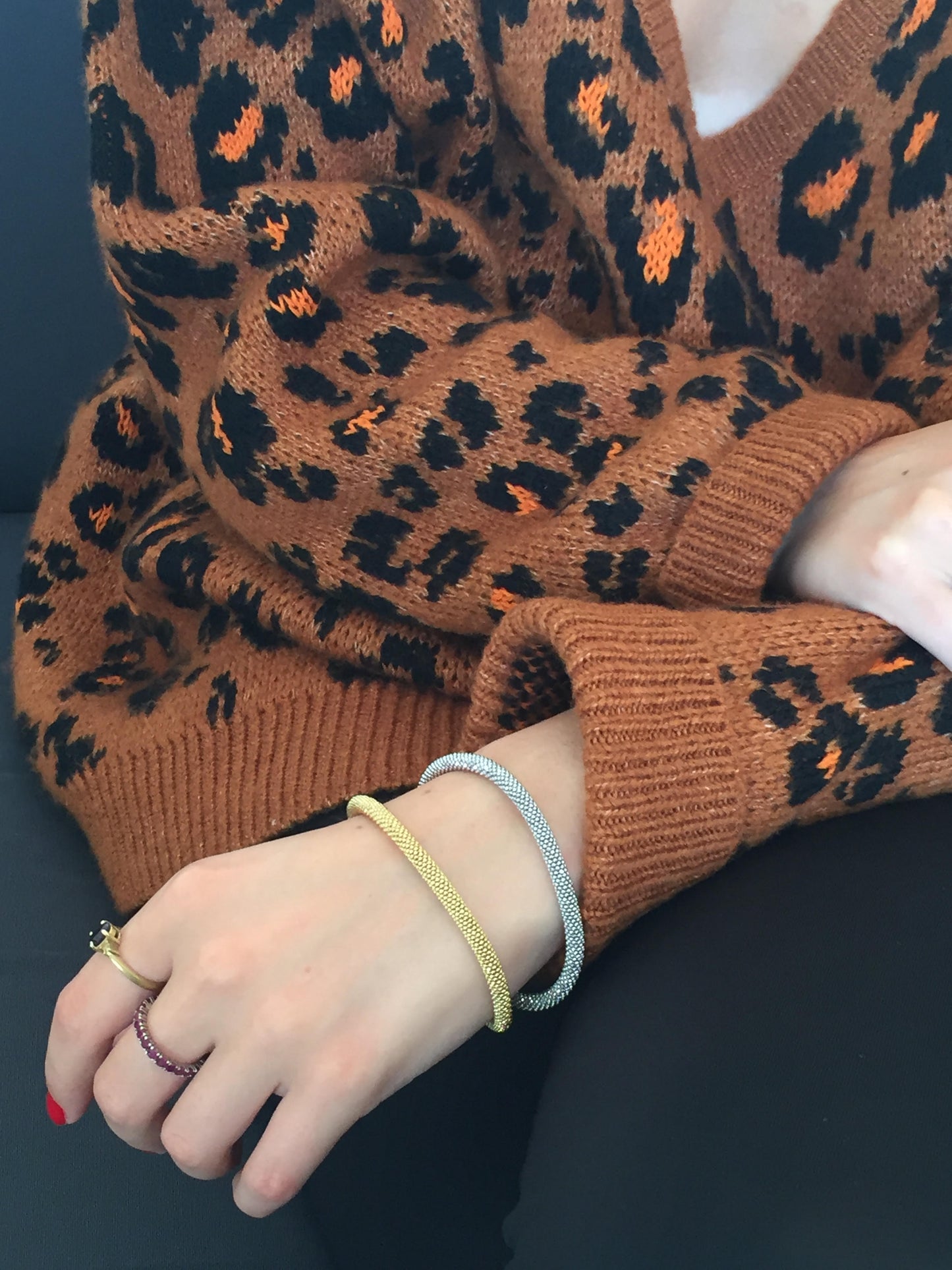 Paire de bracelets joncs argent et vermeil