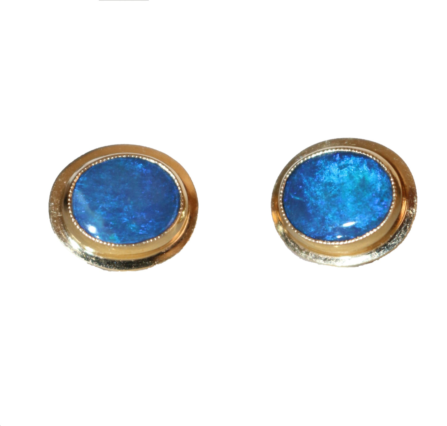 Paire De Puces d'Oreilles Opales Noires Or Jaune