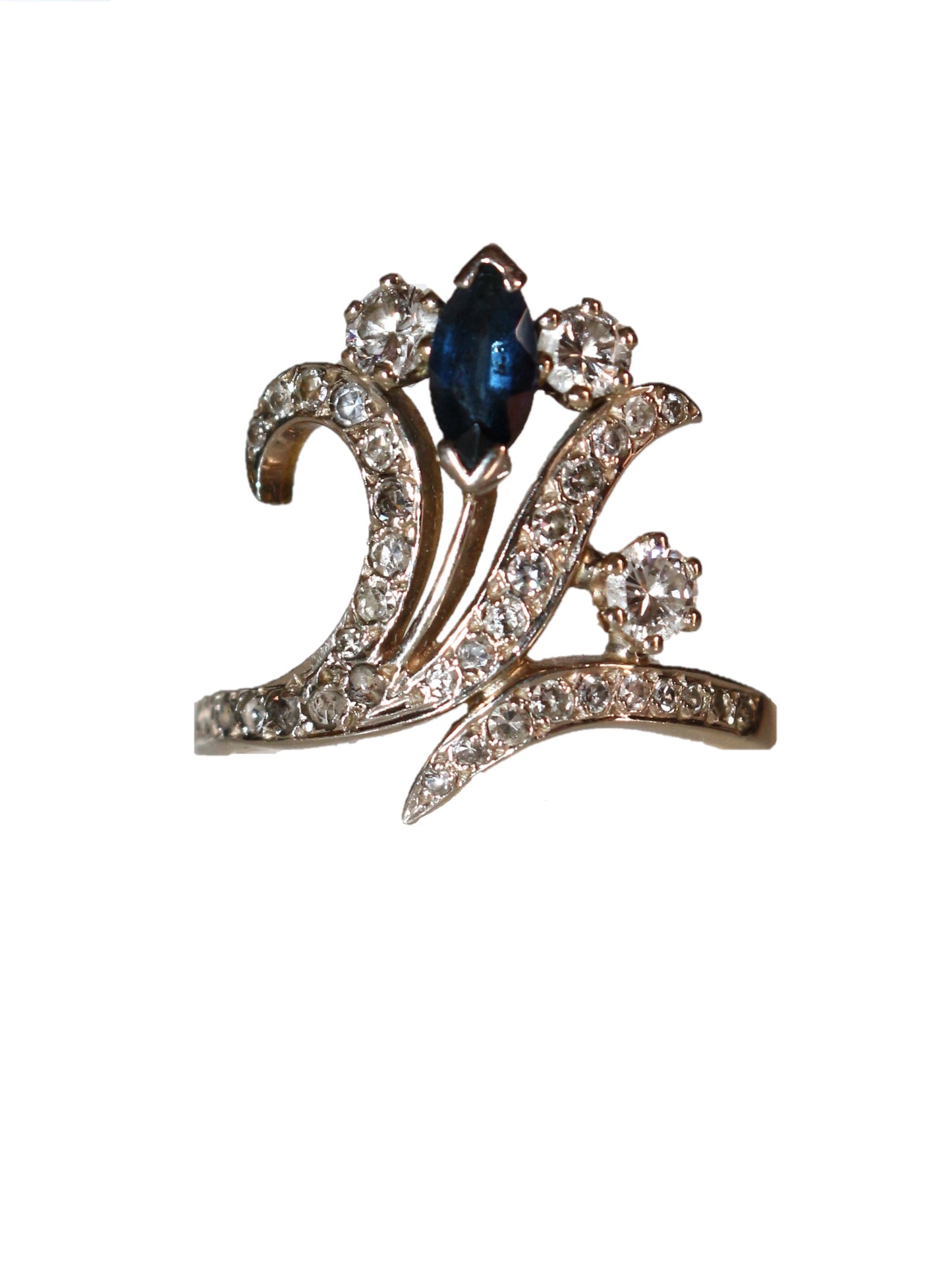 Bague Aigrette Diamants Saphir  deux ors