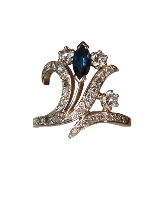 Bague Aigrette Diamants Saphir  deux ors