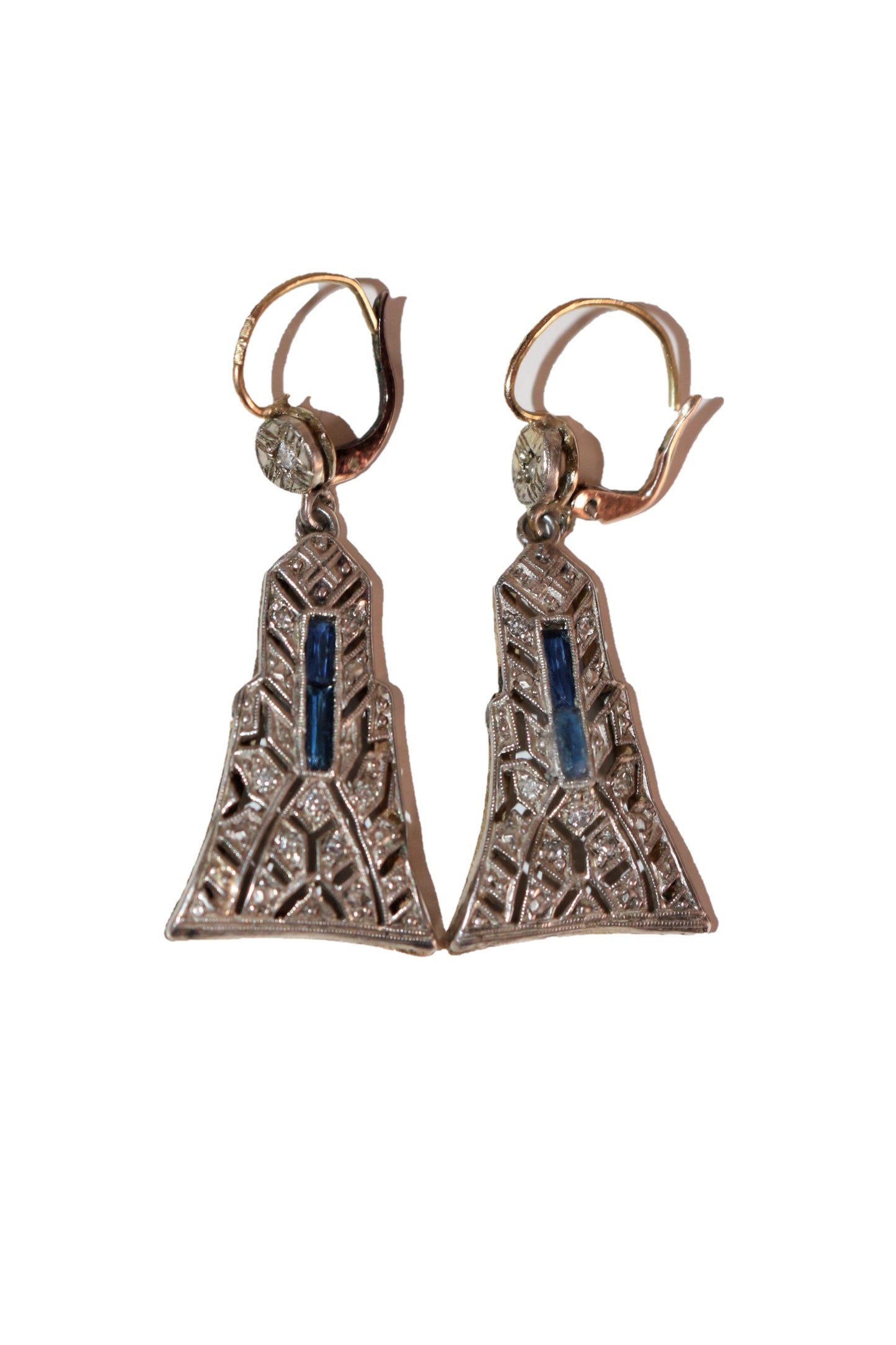Pendants d'Oreilles Art Déco en platine et or jaune