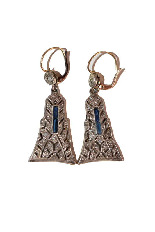 Pendants d'Oreilles Art Déco en platine et or jaune