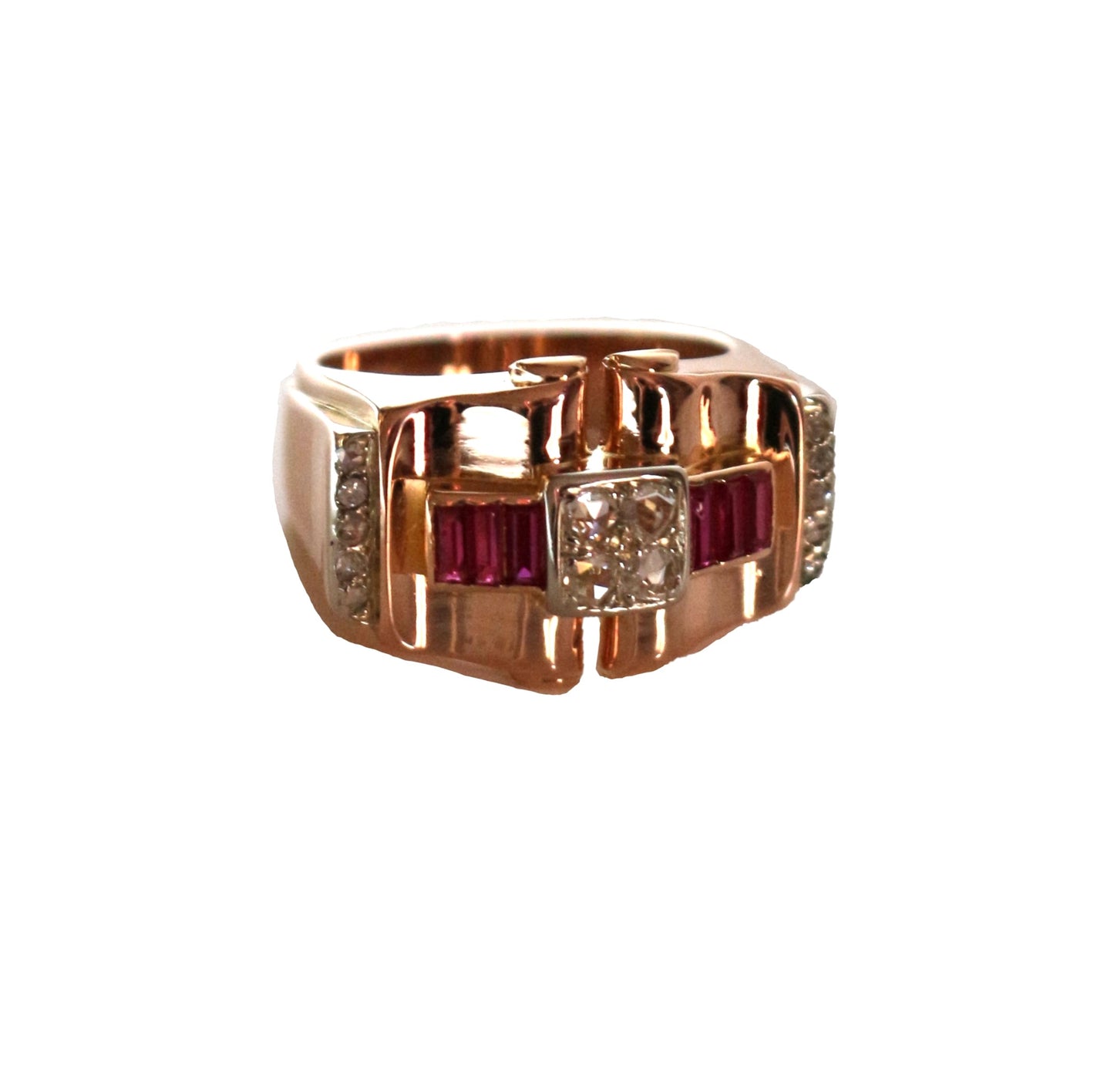 Bague Rétro Rubis Et Diamants