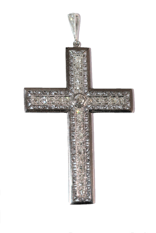 Pendentif Croix En Platine Et Diamants