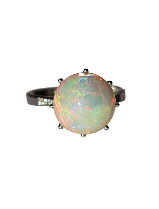 Bague or blanc Opale et diamants