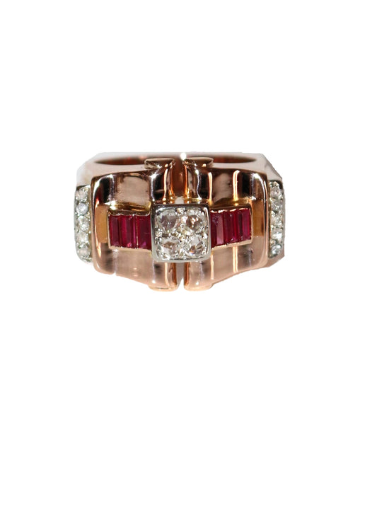 Bague Rétro Rubis Et Diamants