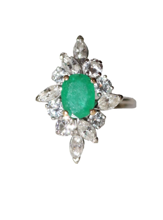 Bague Navette émeraude Et Diamants