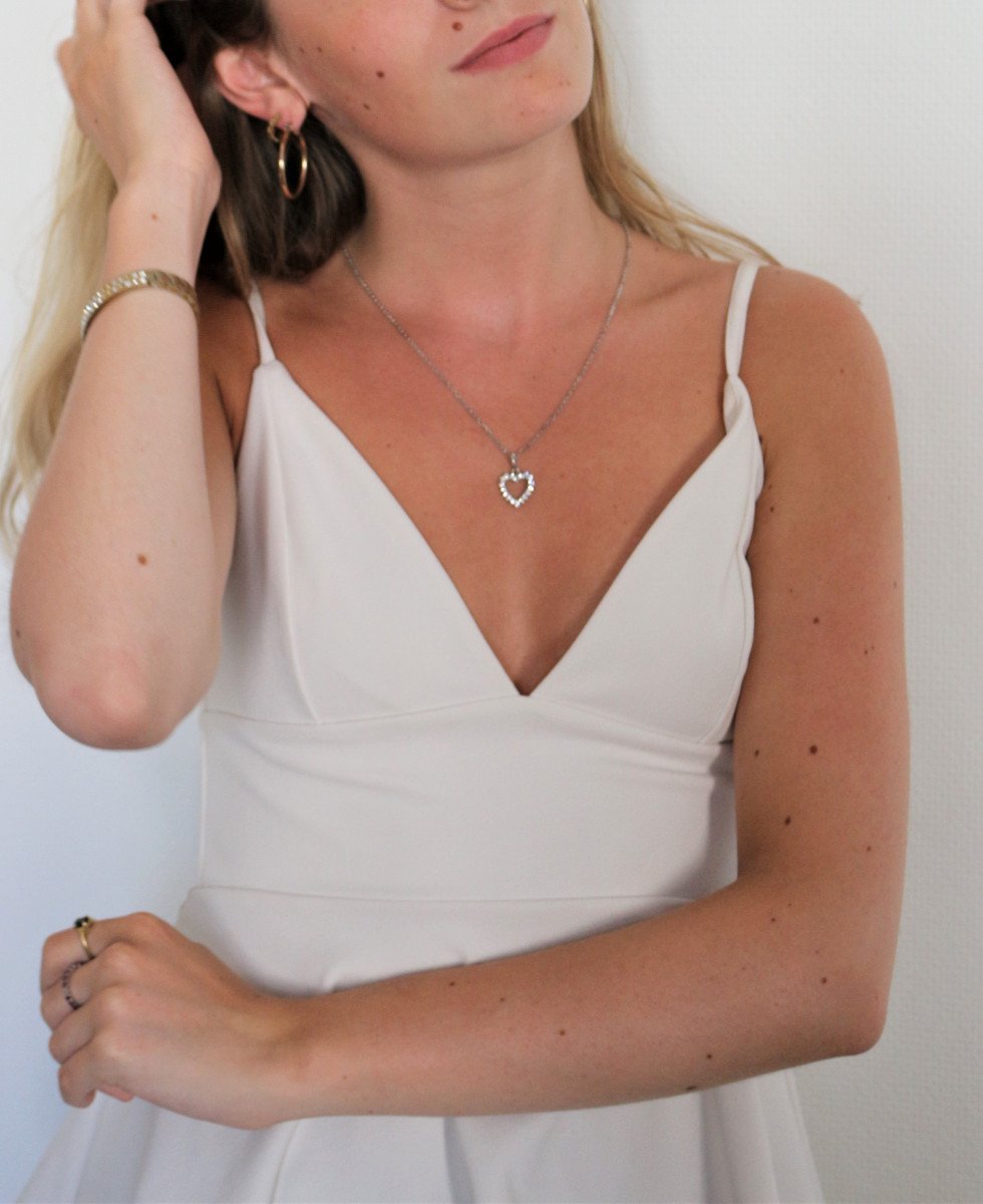 Collier Coeur or blanc et diamants