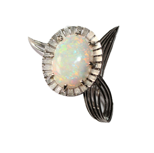 Broche Fleur Or Gris Et Opale blanche