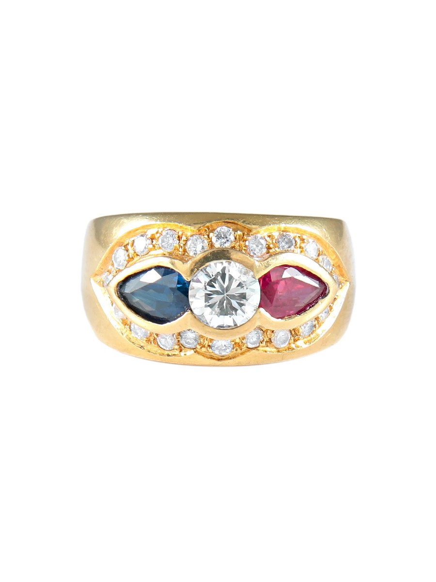 Bague Tricolore Saphir Diamant Rubis