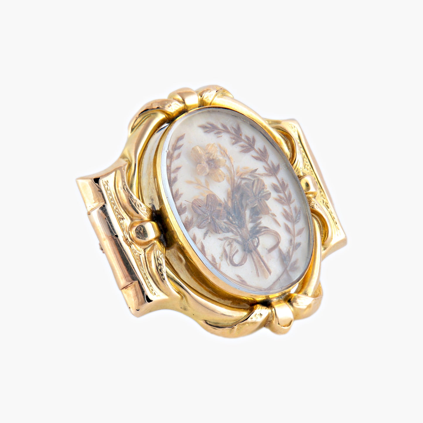 Broche-reliquaire XIXe Bouquet De Fleurs En Cheveux