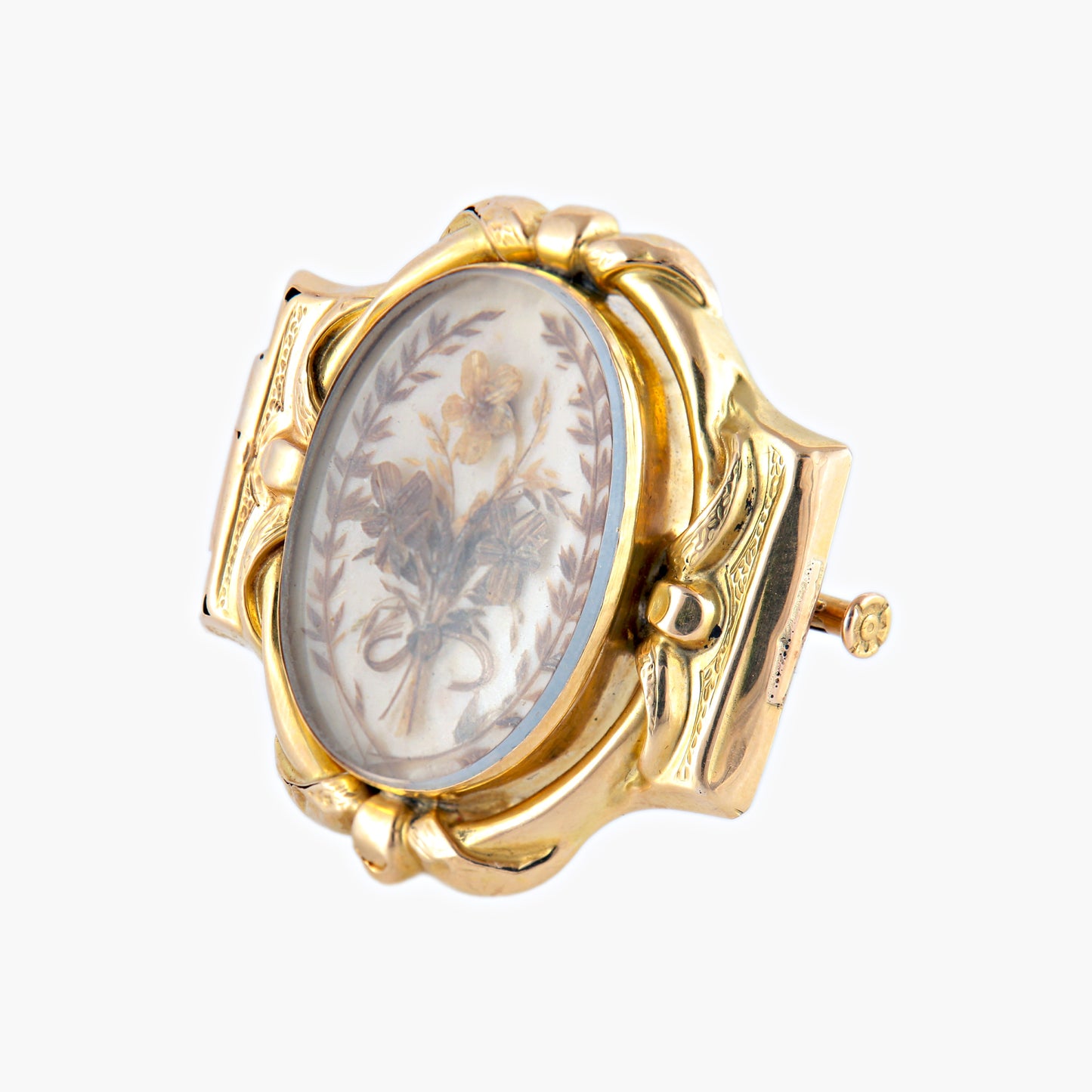 Broche-reliquaire XIXe Bouquet De Fleurs En Cheveux