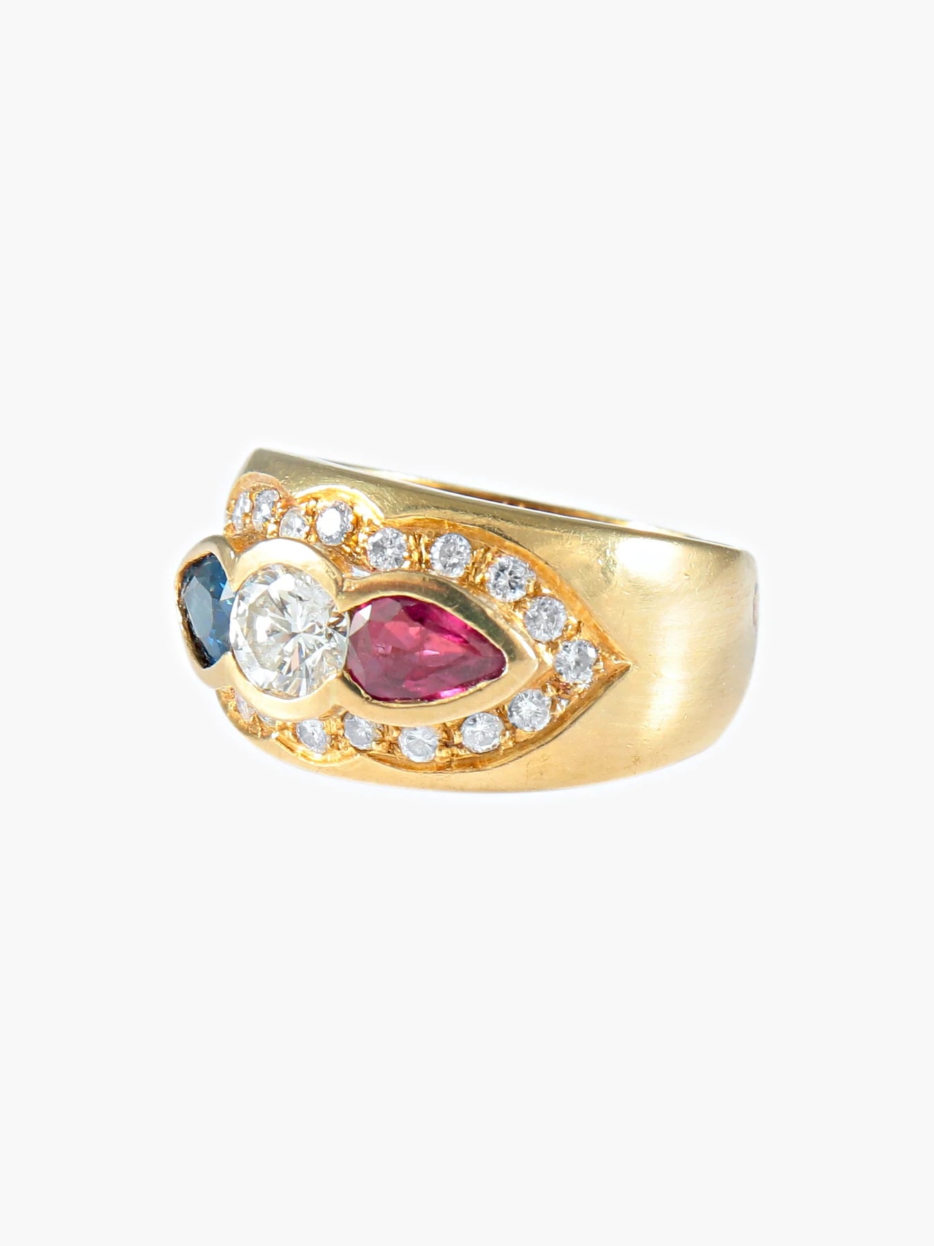 Bague Tricolore Saphir Diamant Rubis