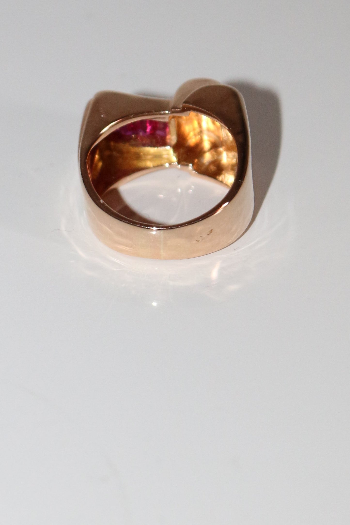 Bague Tank Or Jaune Et Pierres Rouges