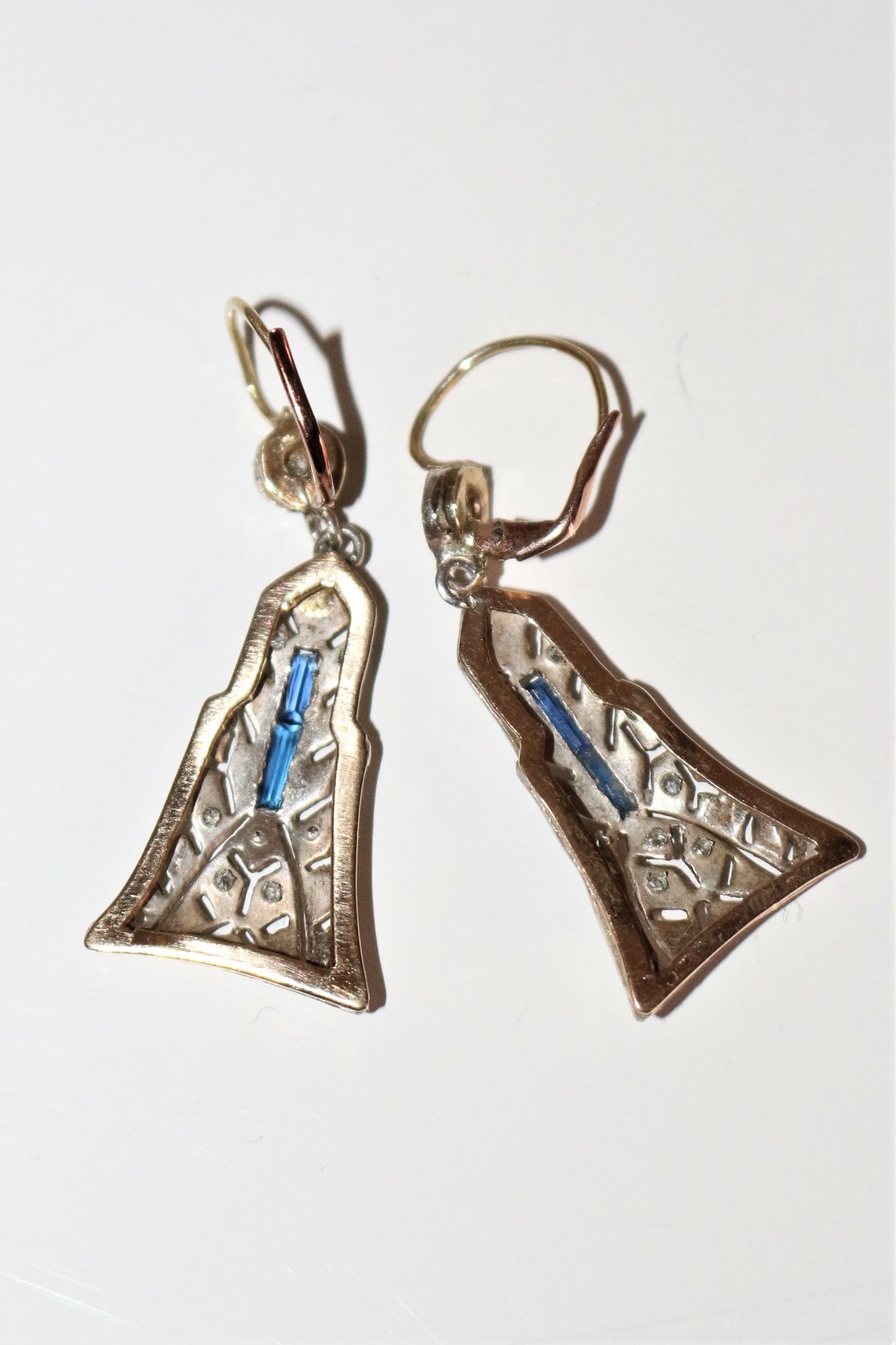 Pendants d'Oreilles Art Déco en platine et or jaune