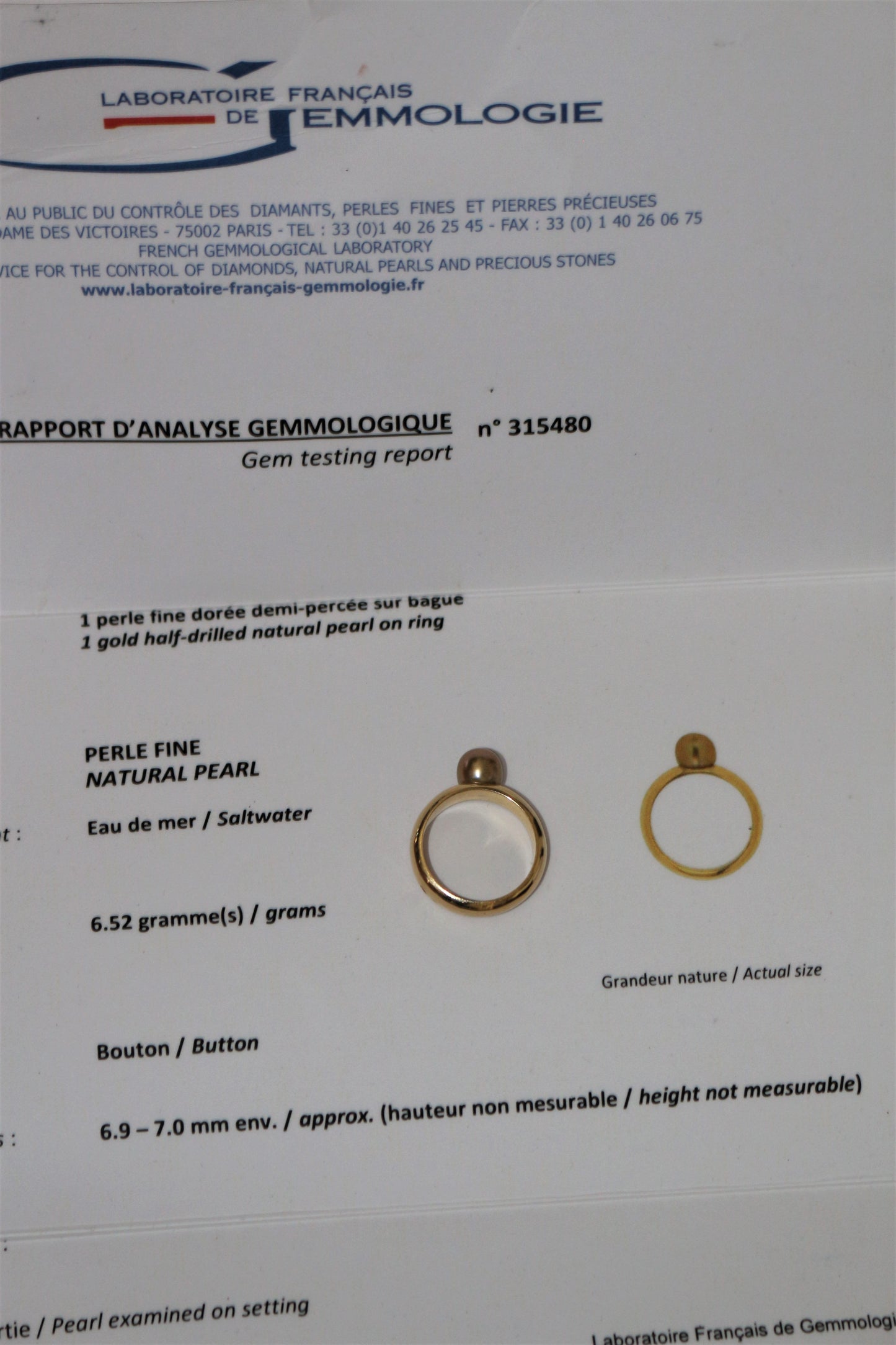 Bague Perle Fine Dorée