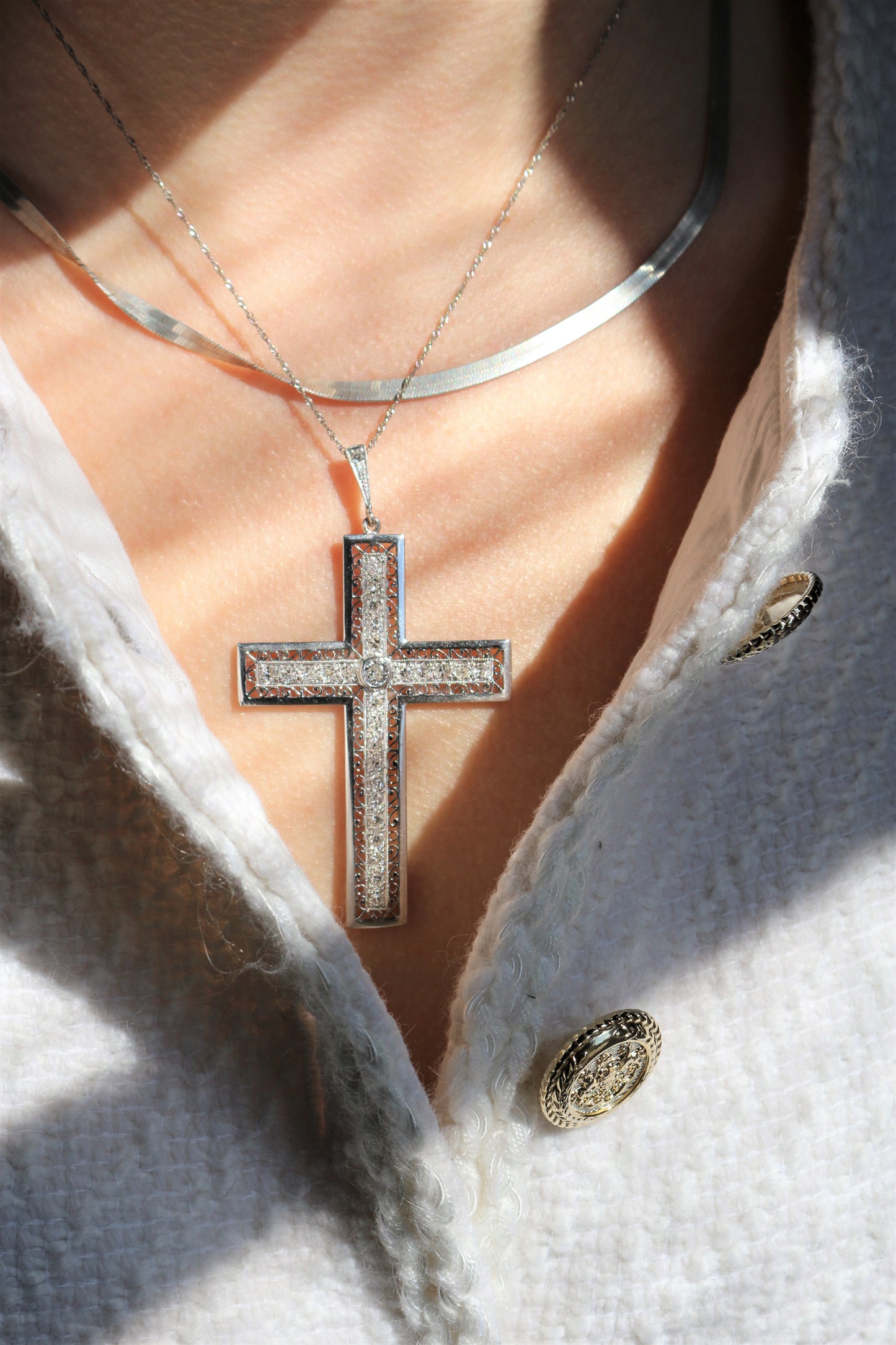 Pendentif Croix En Platine Et Diamants