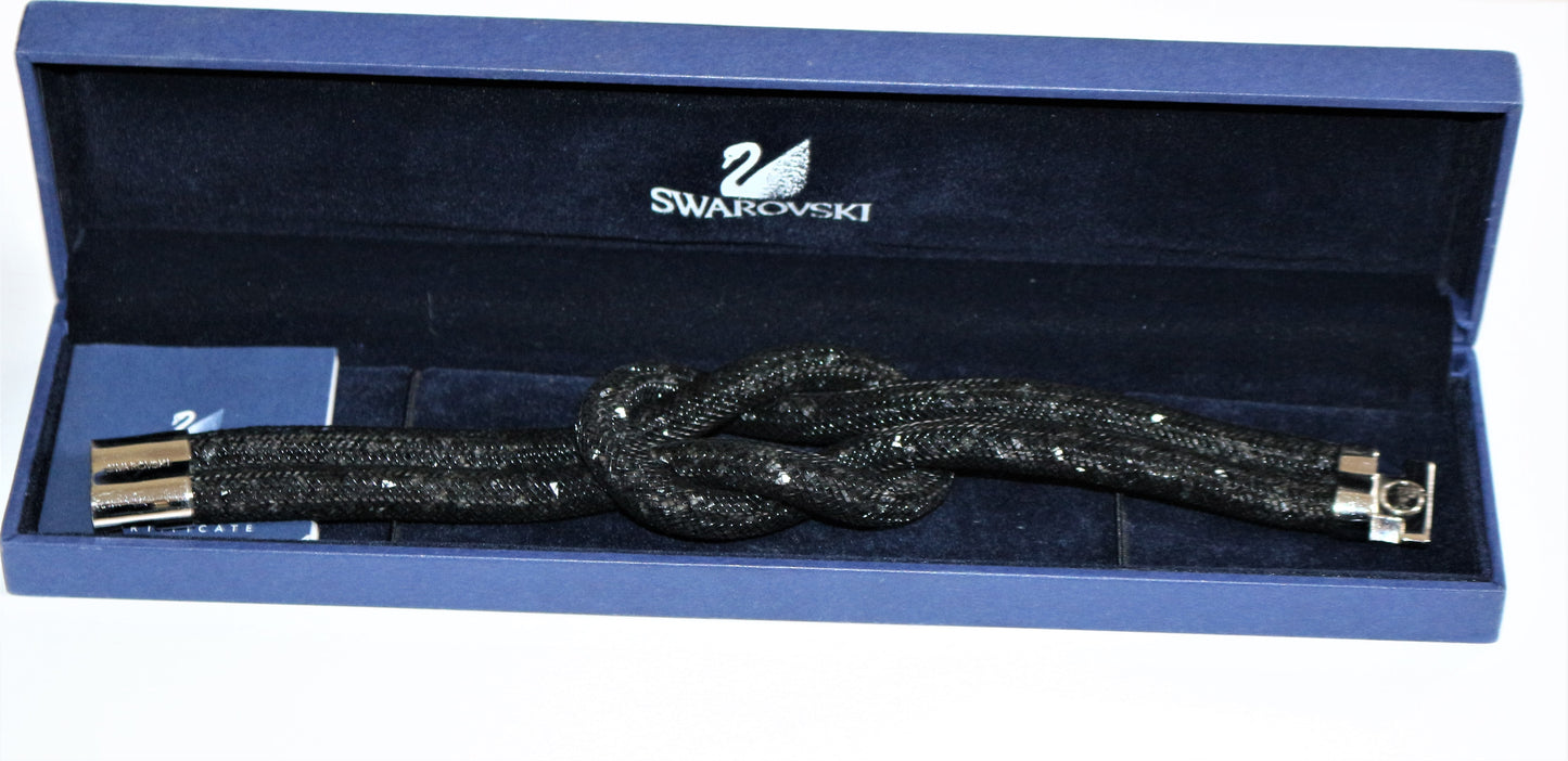 Bracelet Swarovski noir Stardust Knot plaqué rhodium