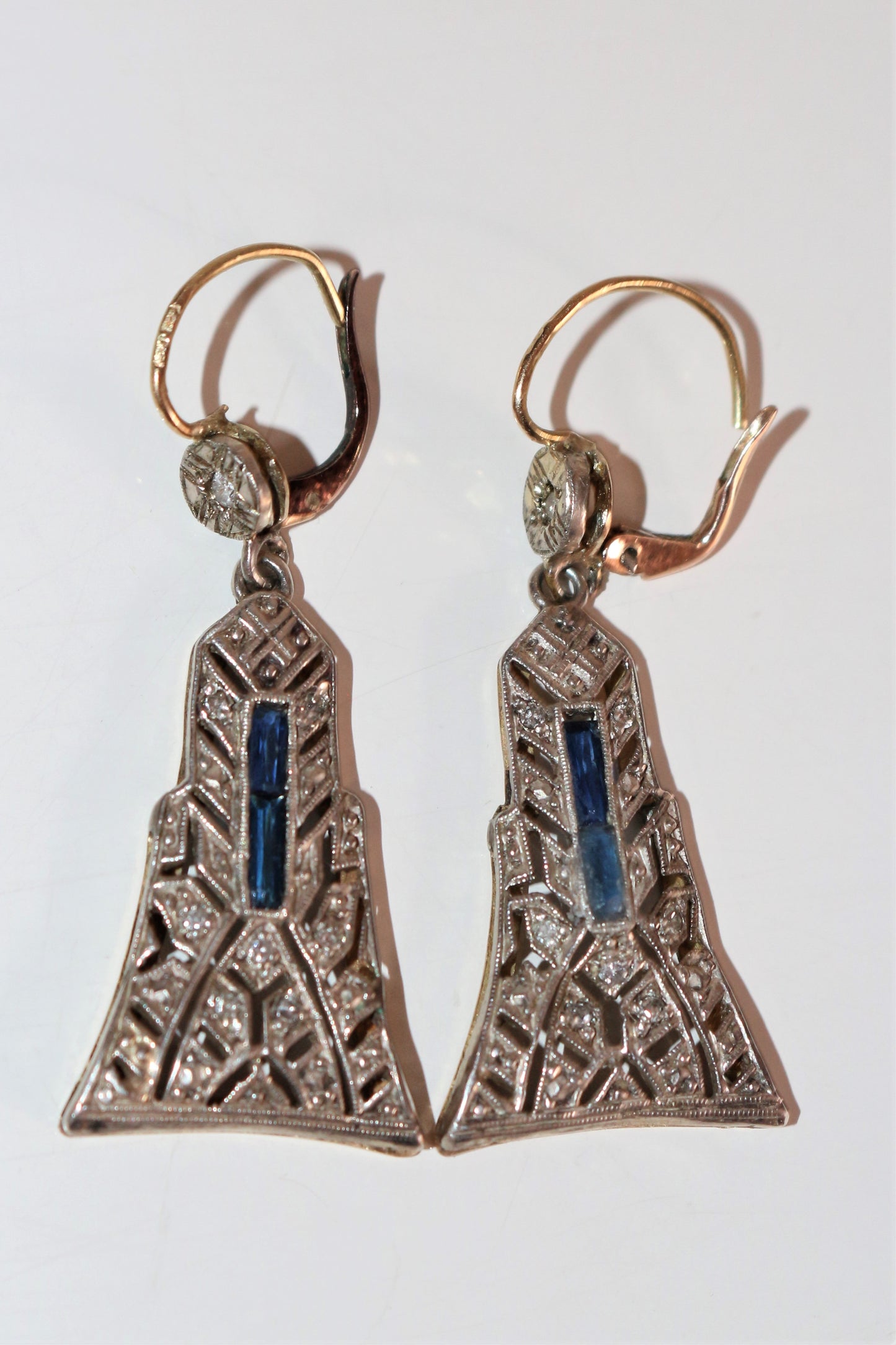 Pendants d'Oreilles Art Déco en platine et or jaune