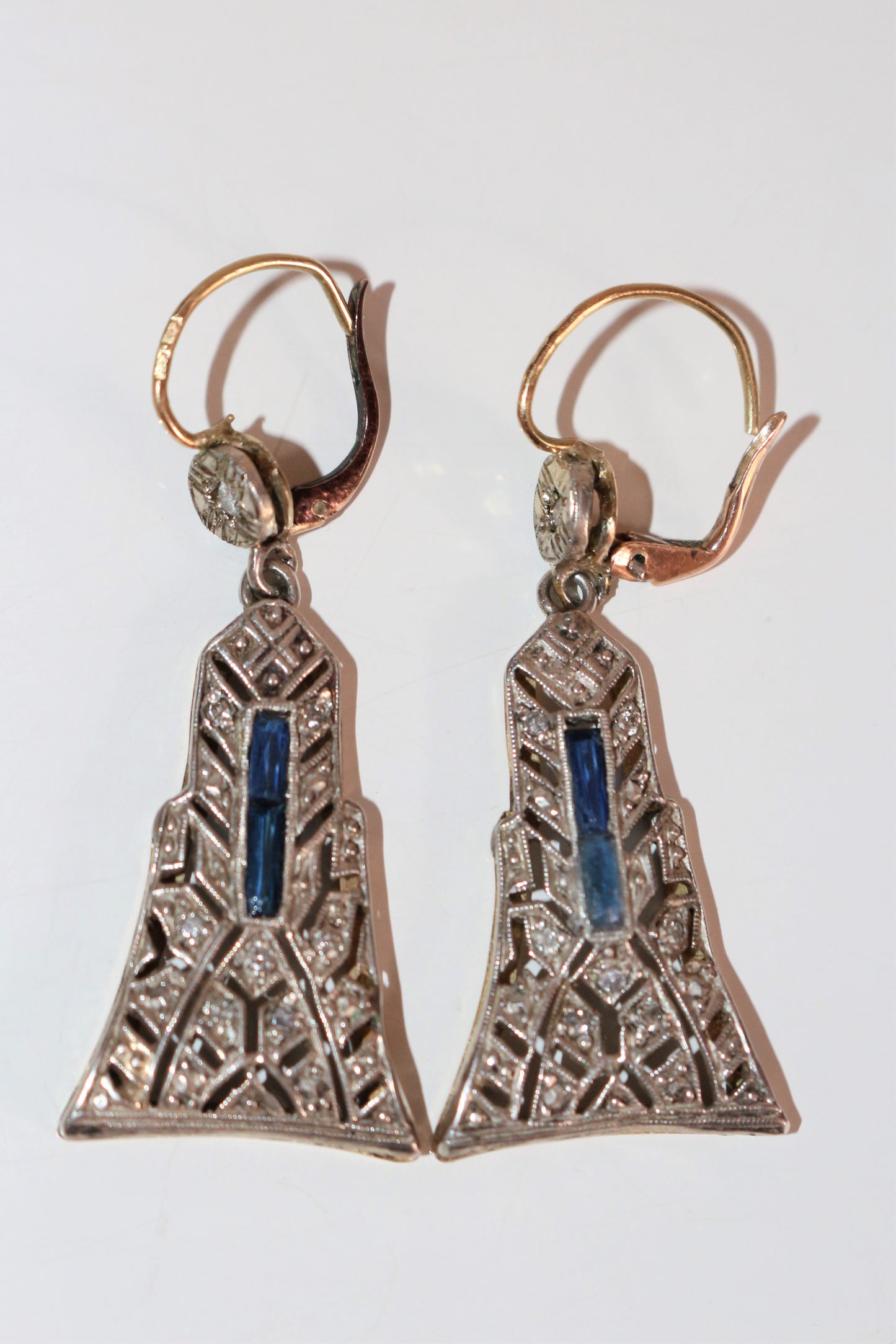 Pendants d'Oreilles Art Déco en platine et or jaune