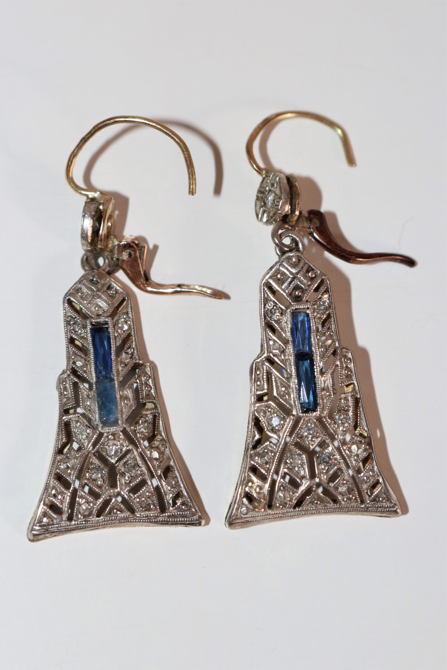 Pendants d'Oreilles Art Déco en platine et or jaune