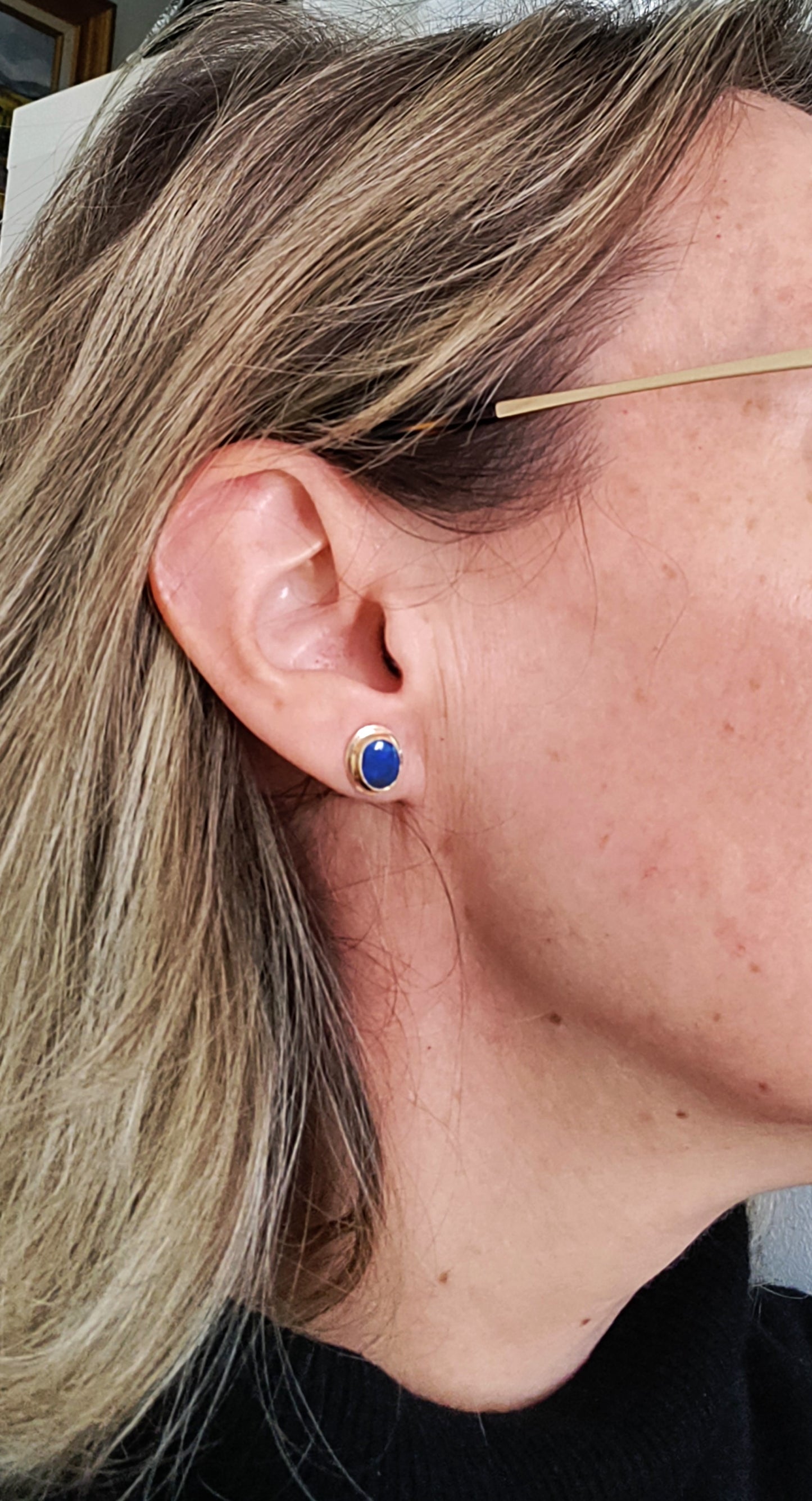 Paire De Puces d'Oreilles Opales Noires Or Jaune