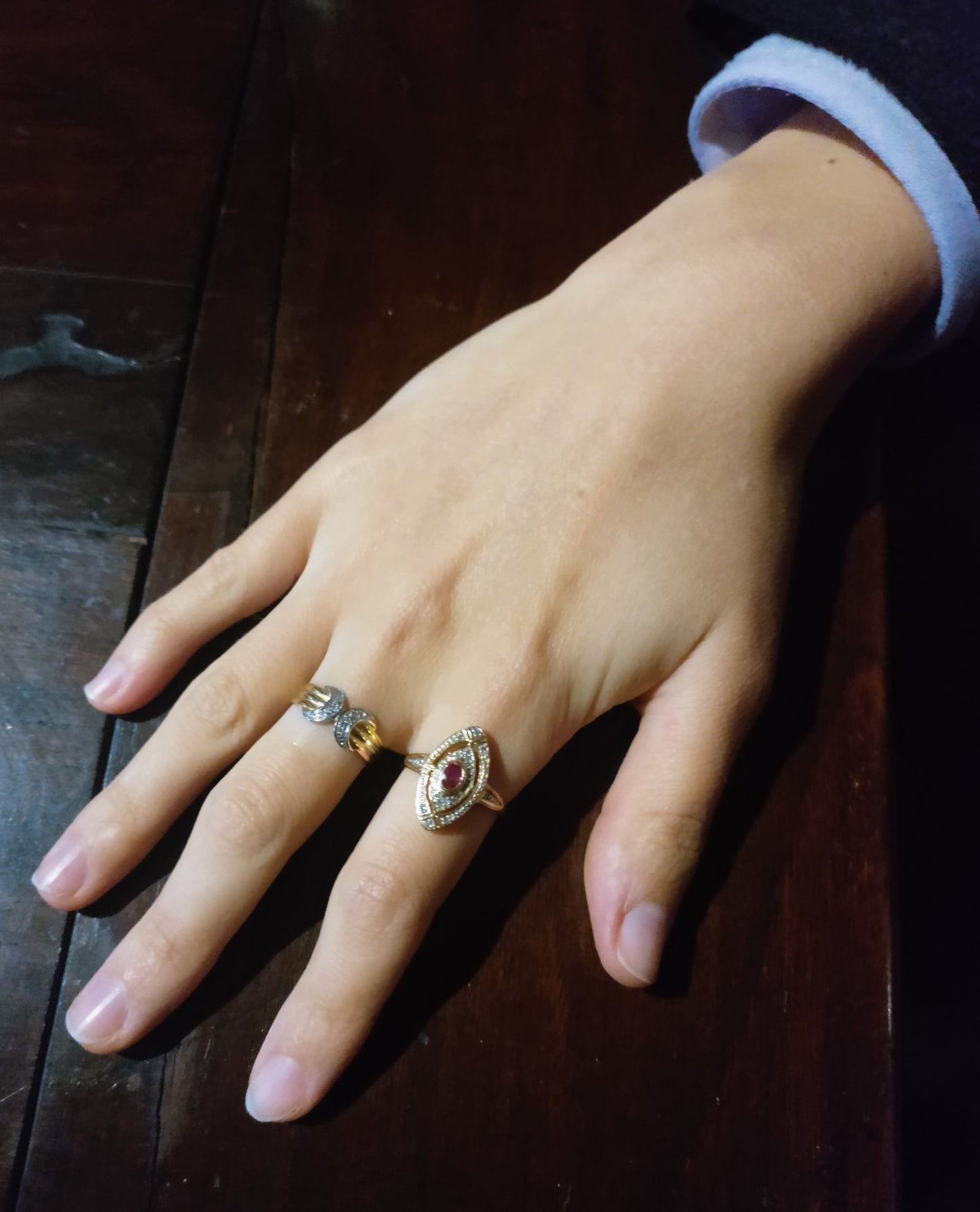 Bague marquise rubis diamants