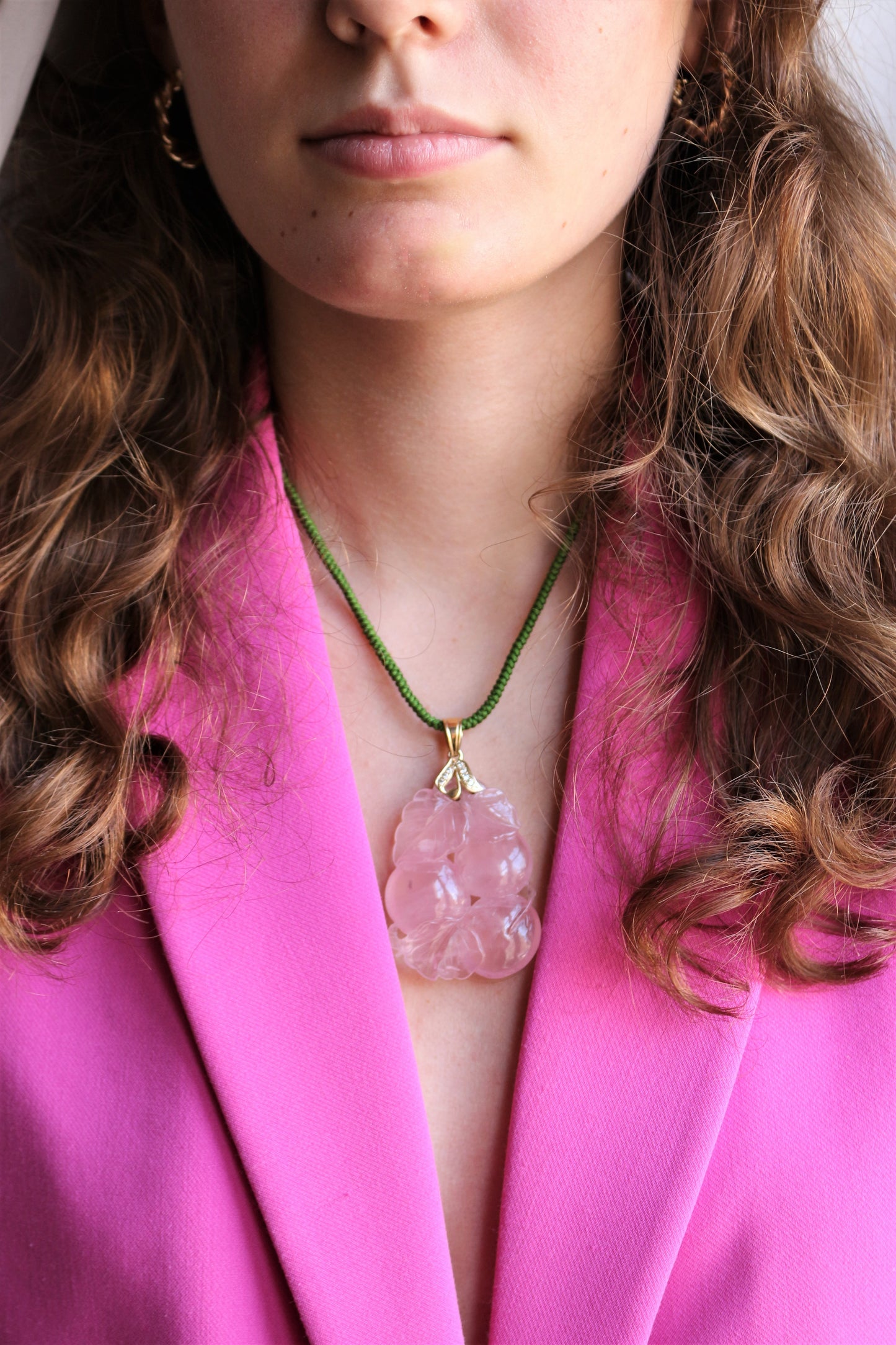 Pendentif Quartz Rose Sculpté Bélière En Or