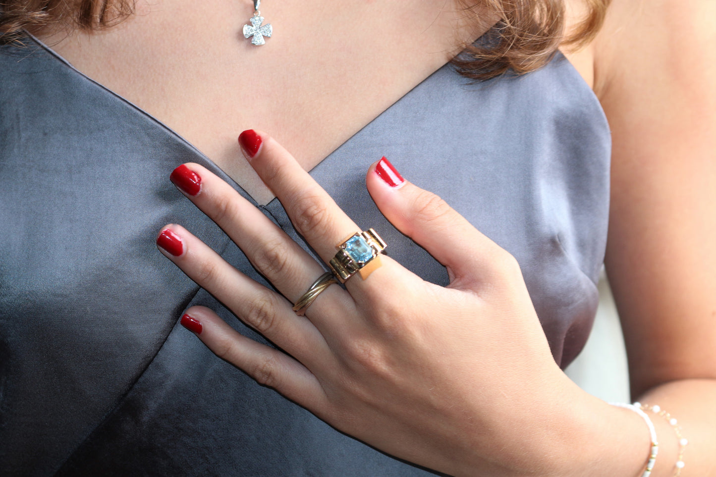 Bague Tank Aigue-marine