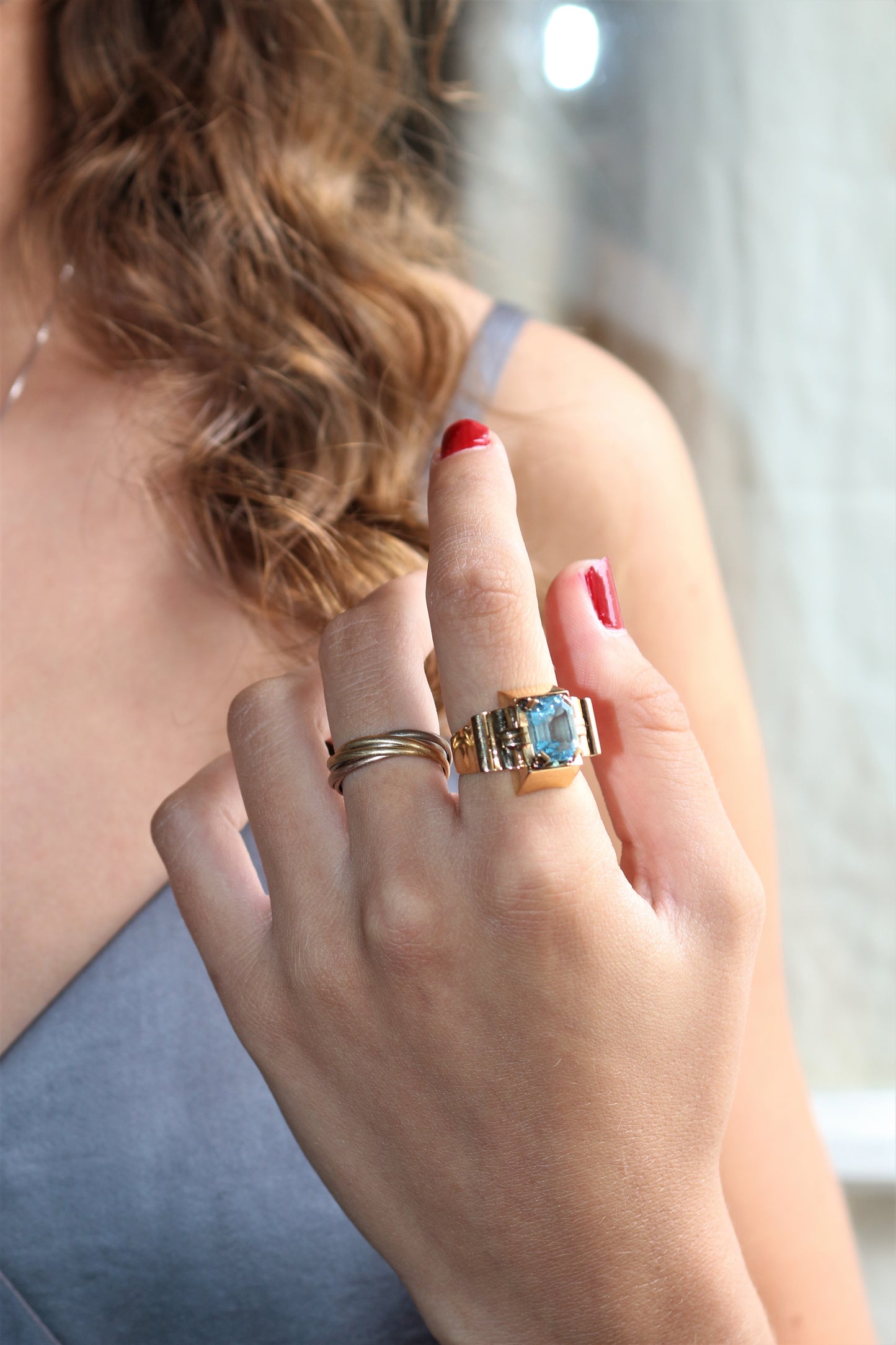 Bague Tank Aigue-marine