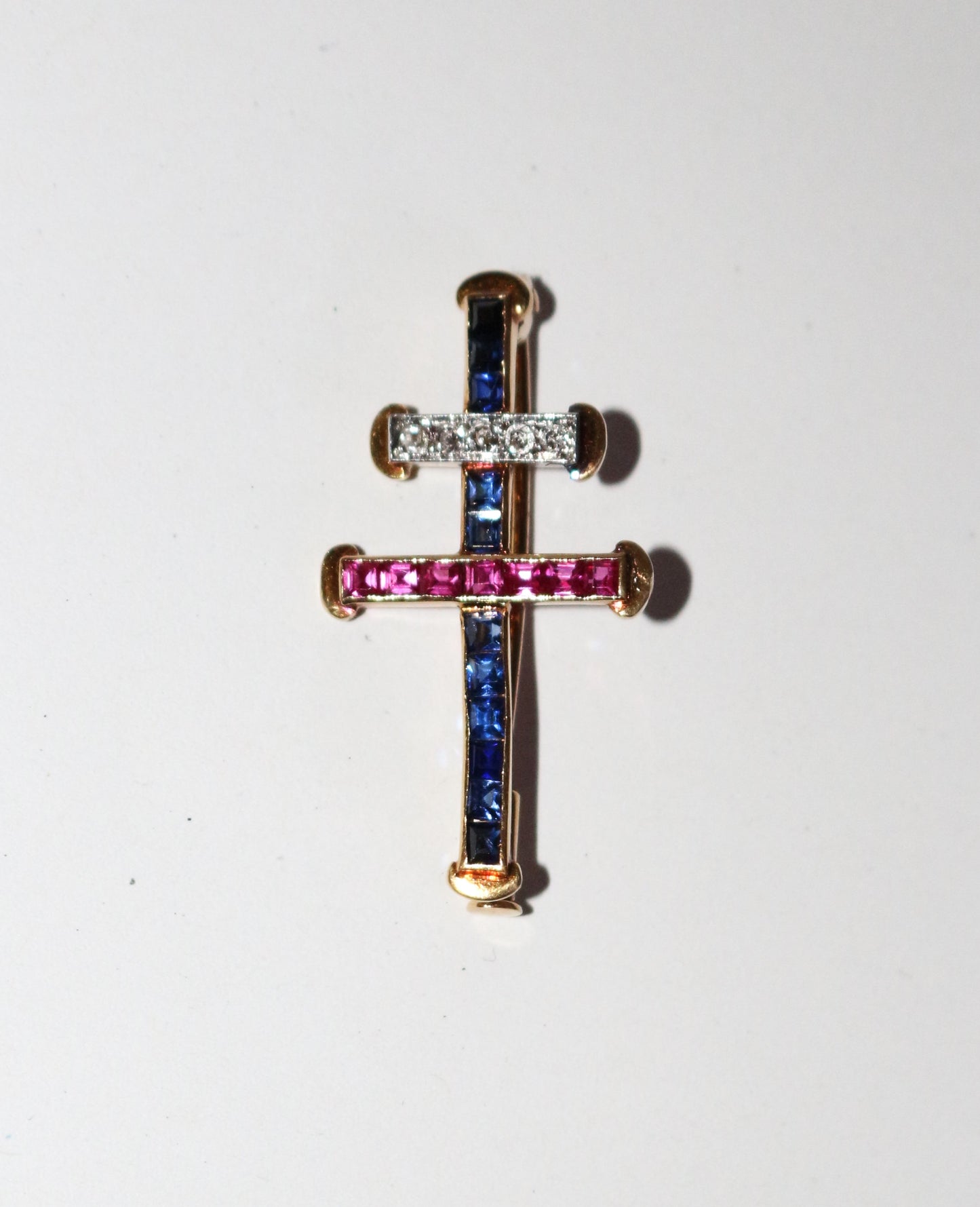 Croix De Lorraine Rubis, Saphirs, Diamants Or Jaune