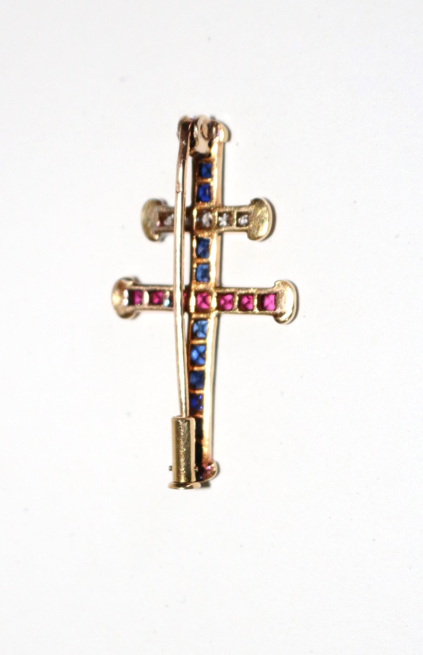 Croix De Lorraine Rubis, Saphirs, Diamants Or Jaune