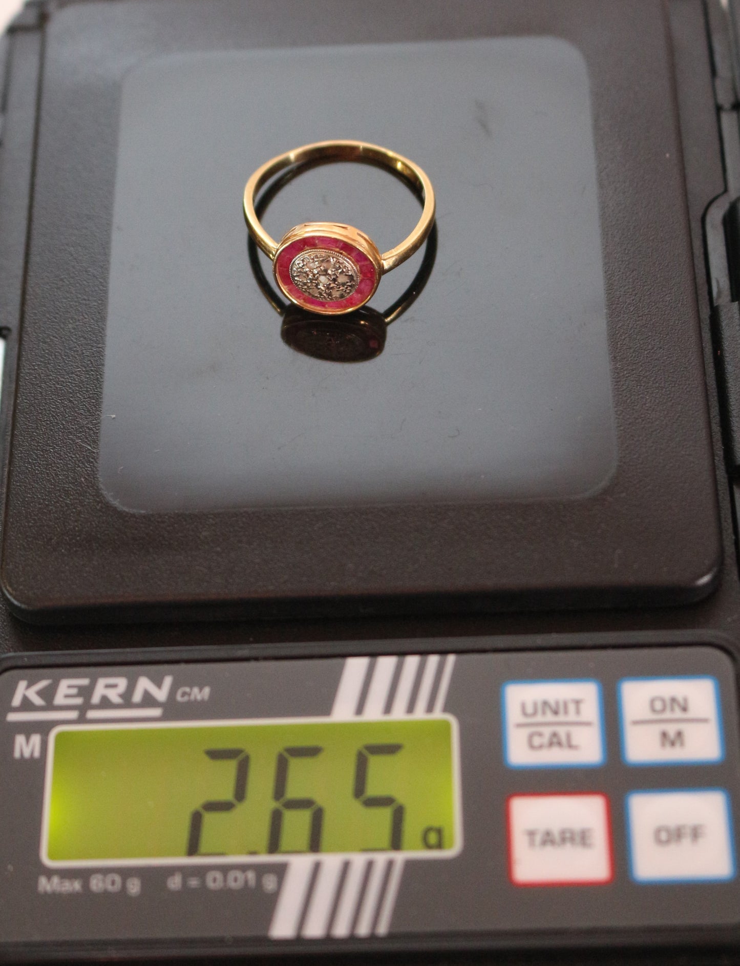 Bague Art Déco Ronde Rubis Et Diamants Roses