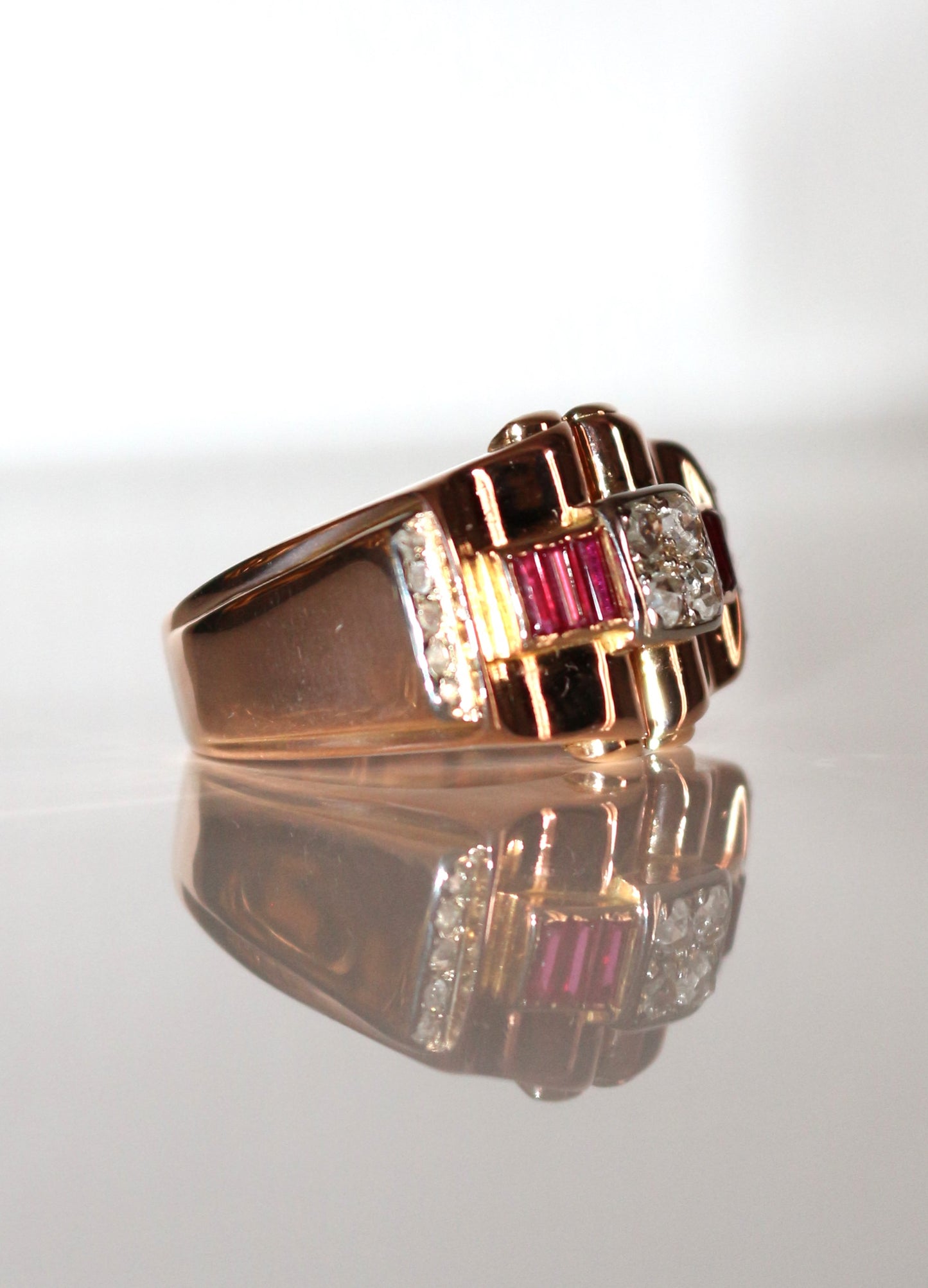Bague Rétro Rubis Et Diamants