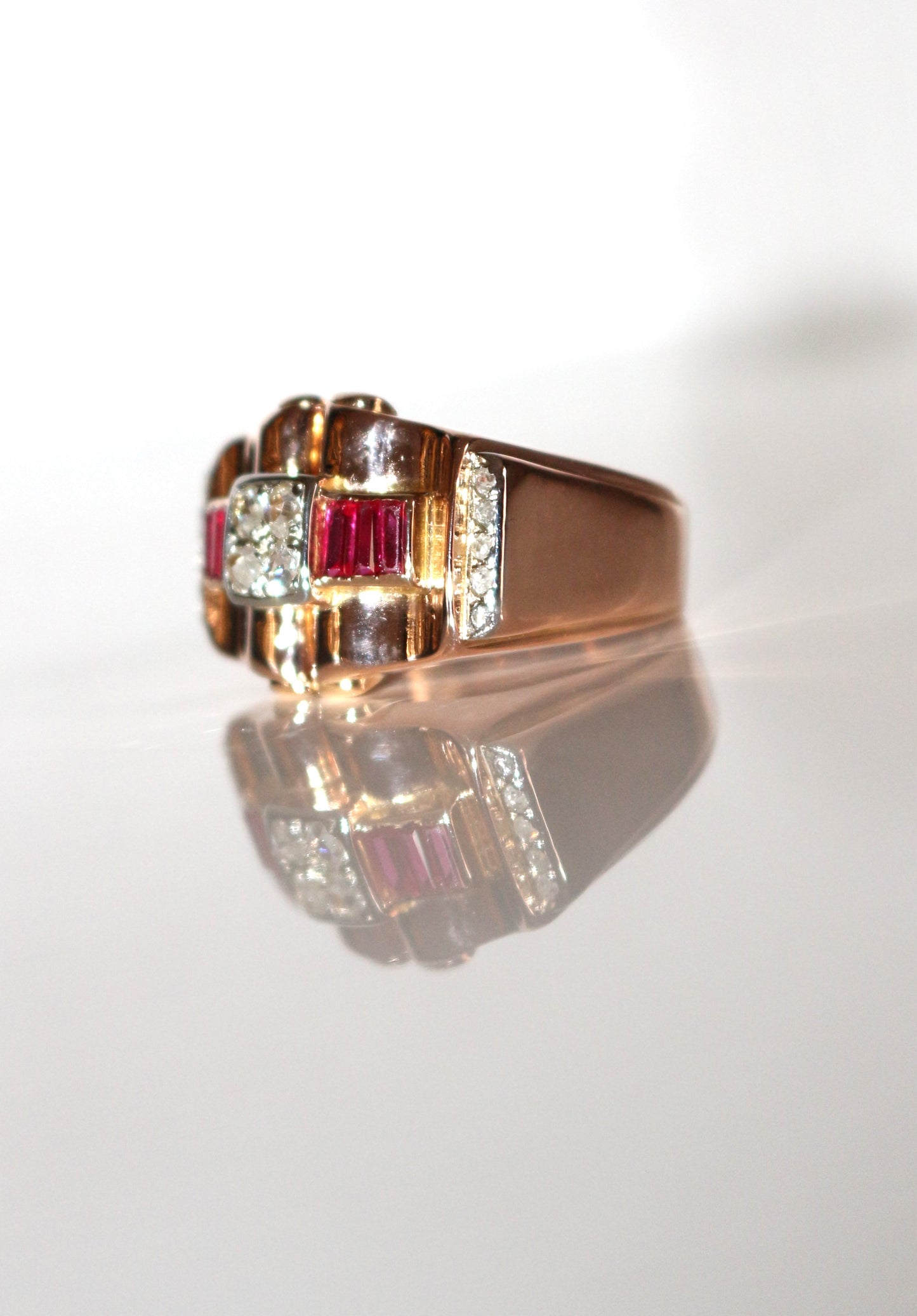 Bague Rétro Rubis Et Diamants