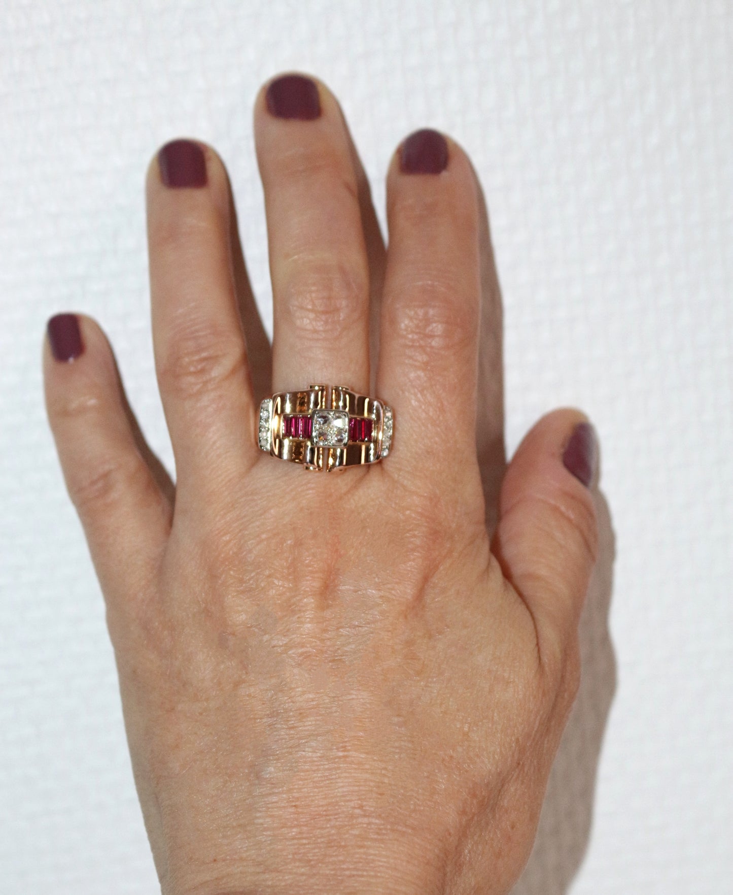 Bague Rétro Rubis Et Diamants