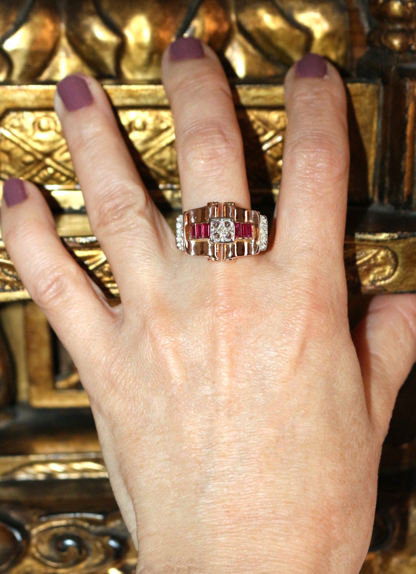 Bague Rétro Rubis Et Diamants