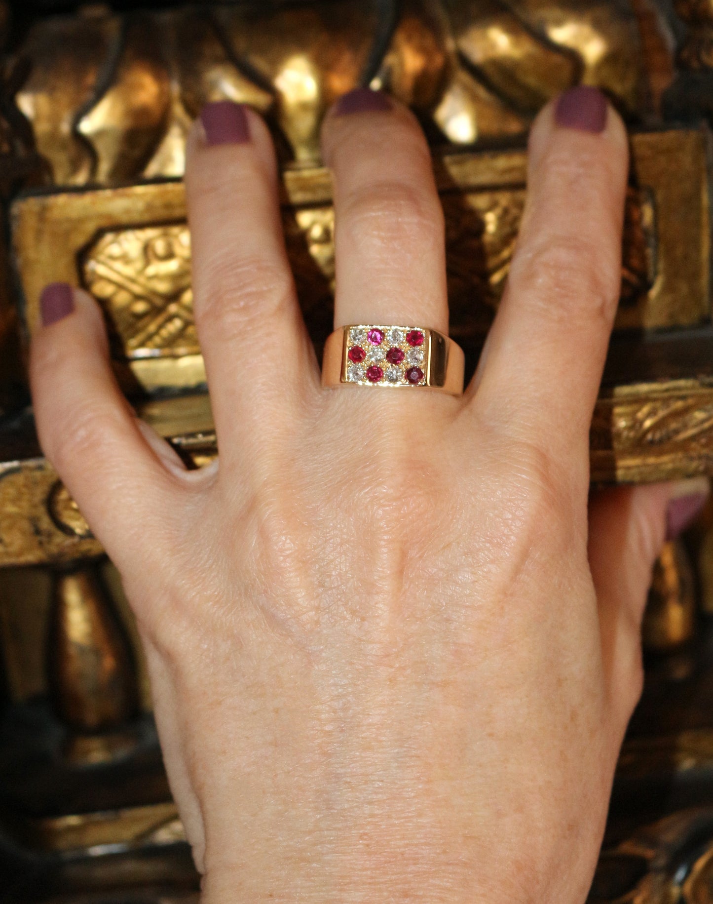 Bague Chevalière Rubis Et Diamants unisexe