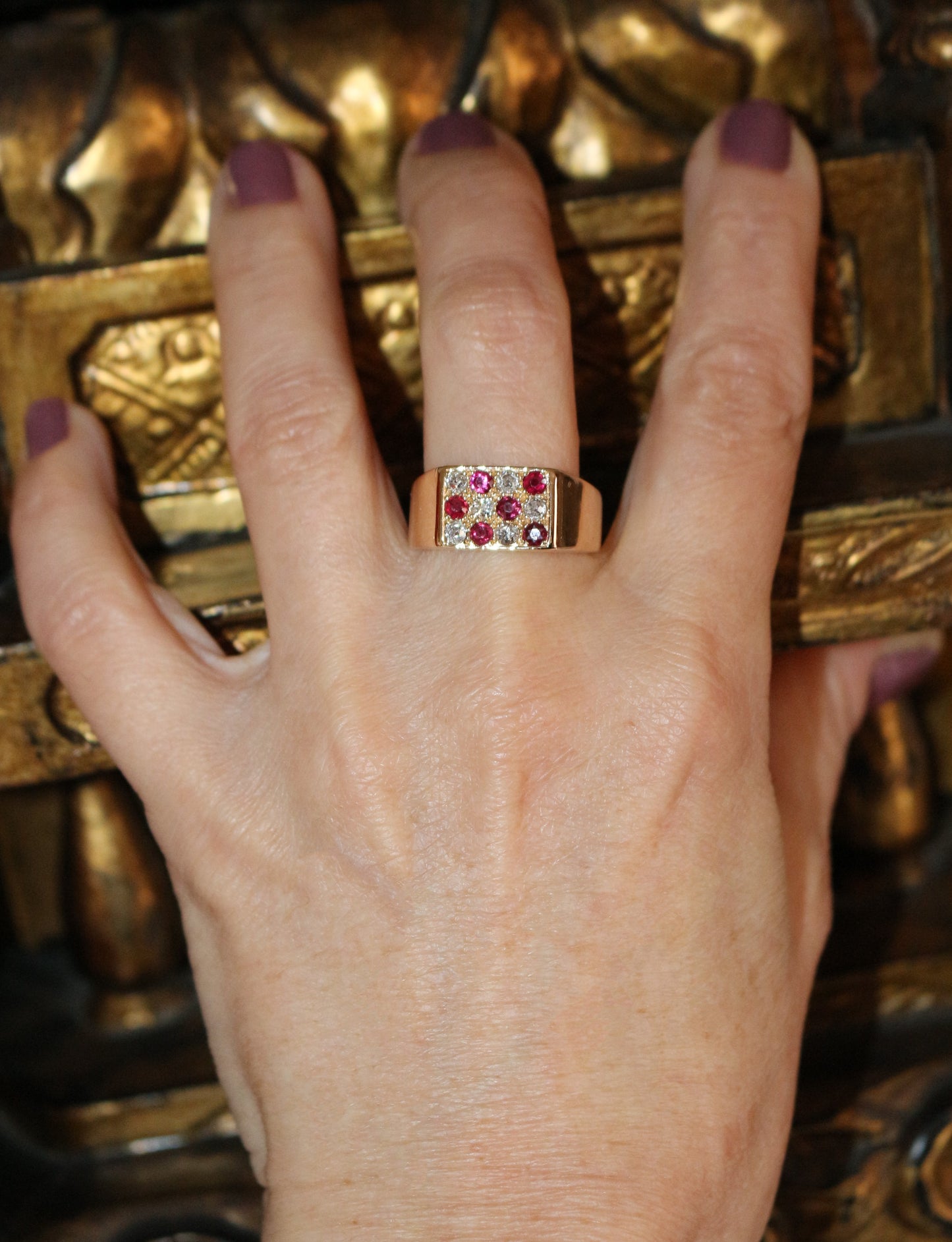Bague Chevalière Rubis Et Diamants unisexe