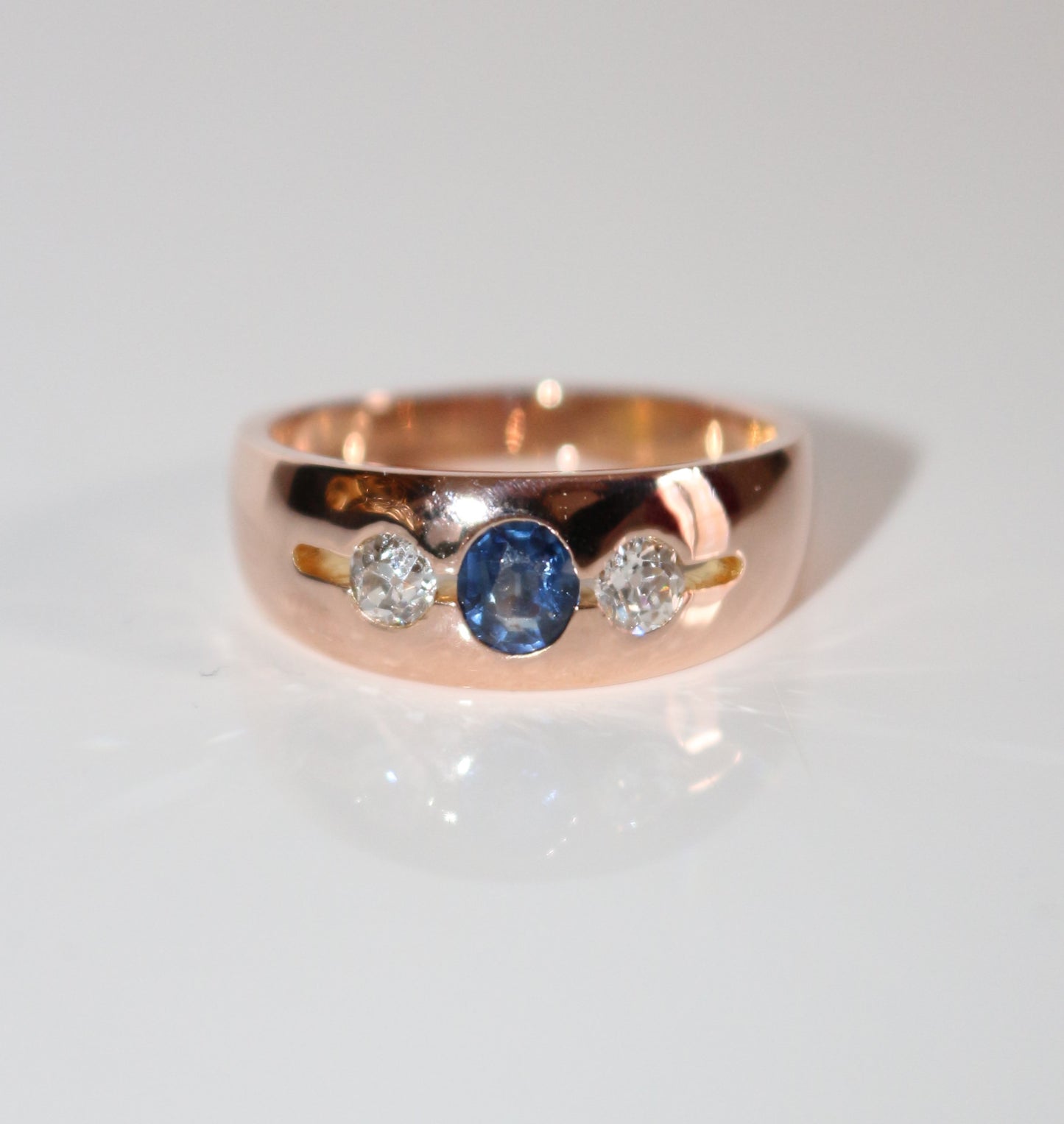 Bague Bandeau Or Rose Saphir Et Diamants