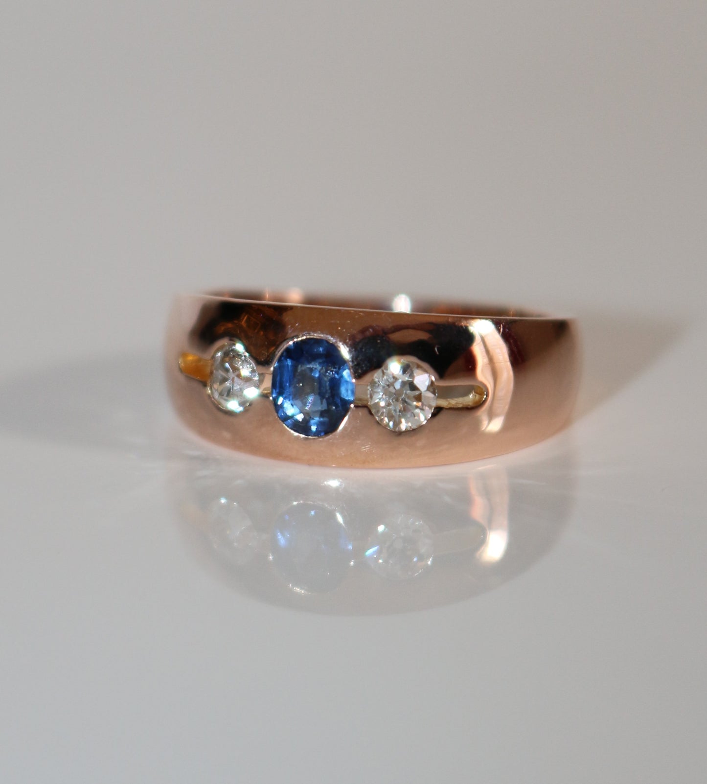 Bague Bandeau Or Rose Saphir Et Diamants