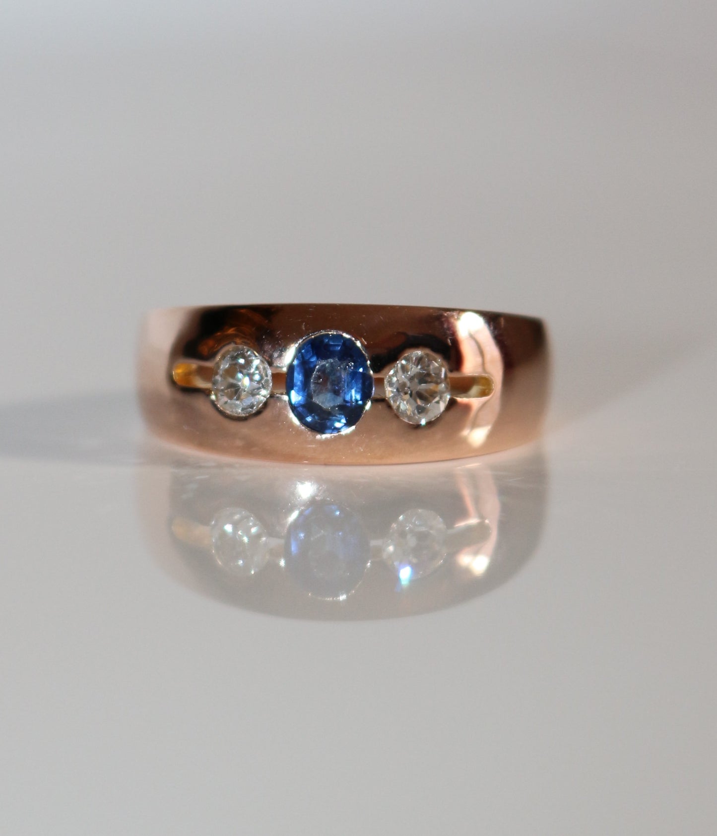 Bague Bandeau Or Rose Saphir Et Diamants