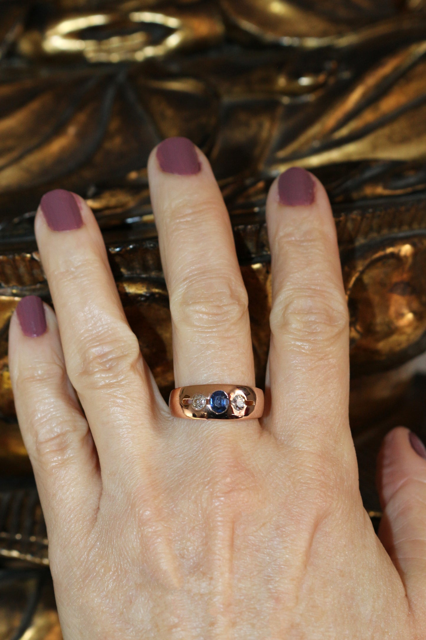 Bague Bandeau Or Rose Saphir Et Diamants