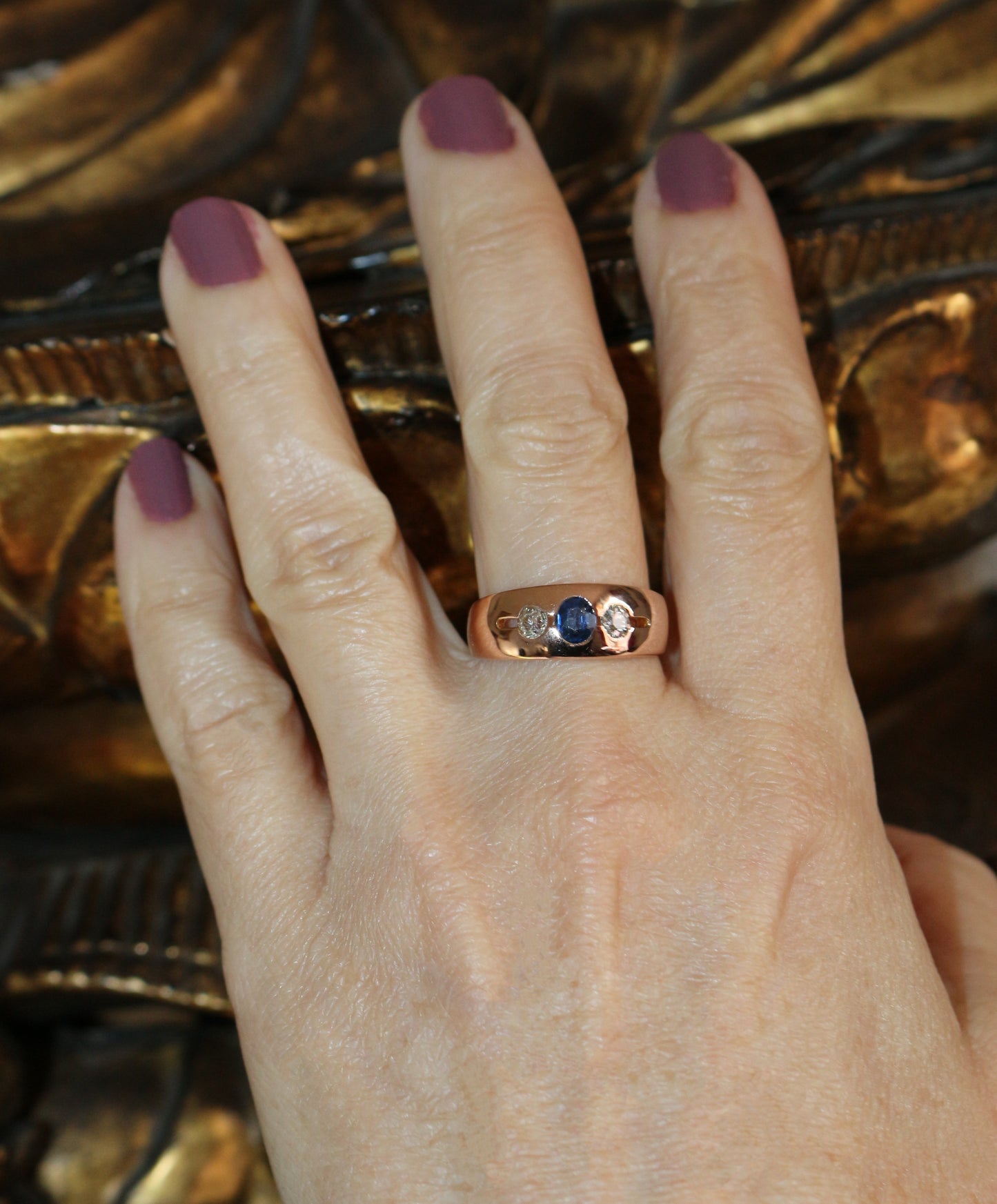 Bague Bandeau Or Rose Saphir Et Diamants